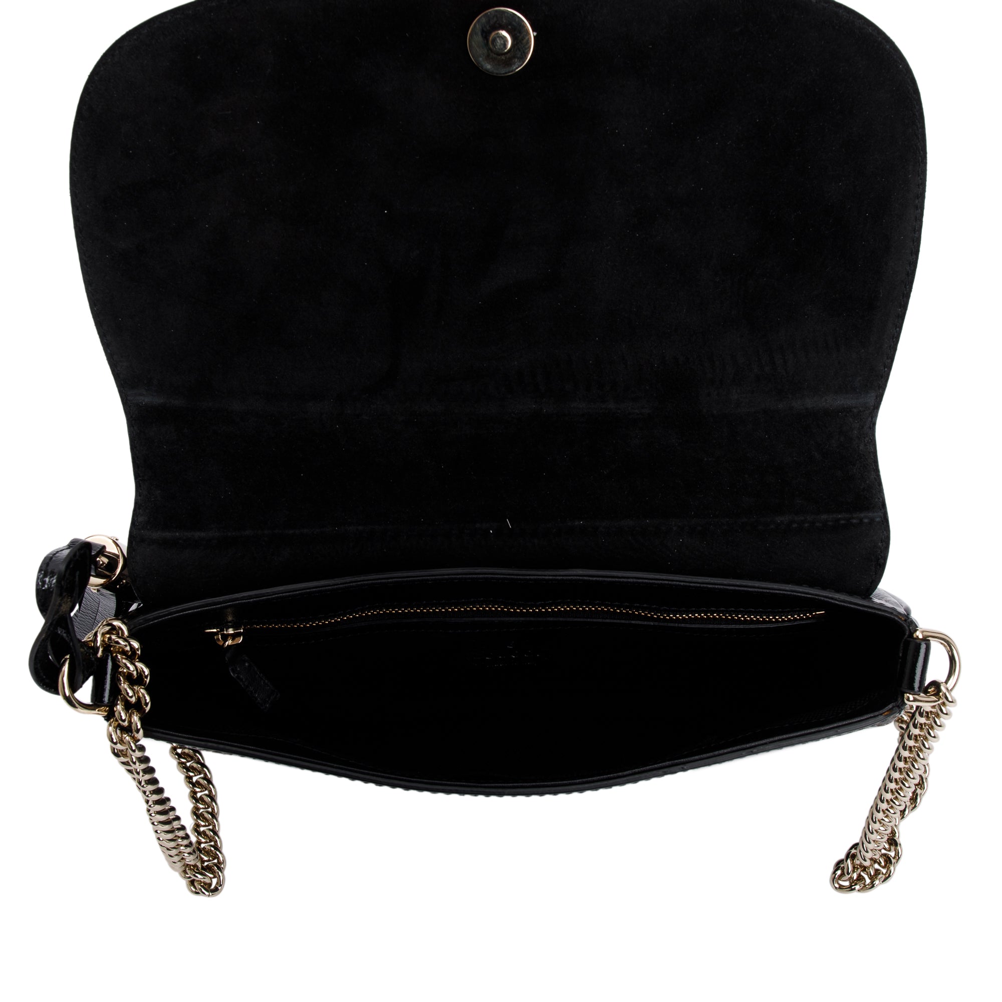 Gucci Black Patent Leather Medium Soho Chain Crossbody Bag