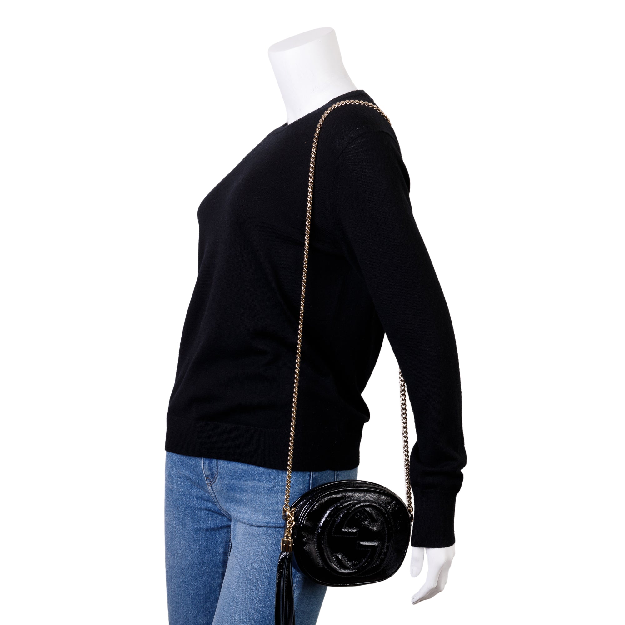 Gucci Black Patent Leather Mini Soho Chain Crossbody Bag