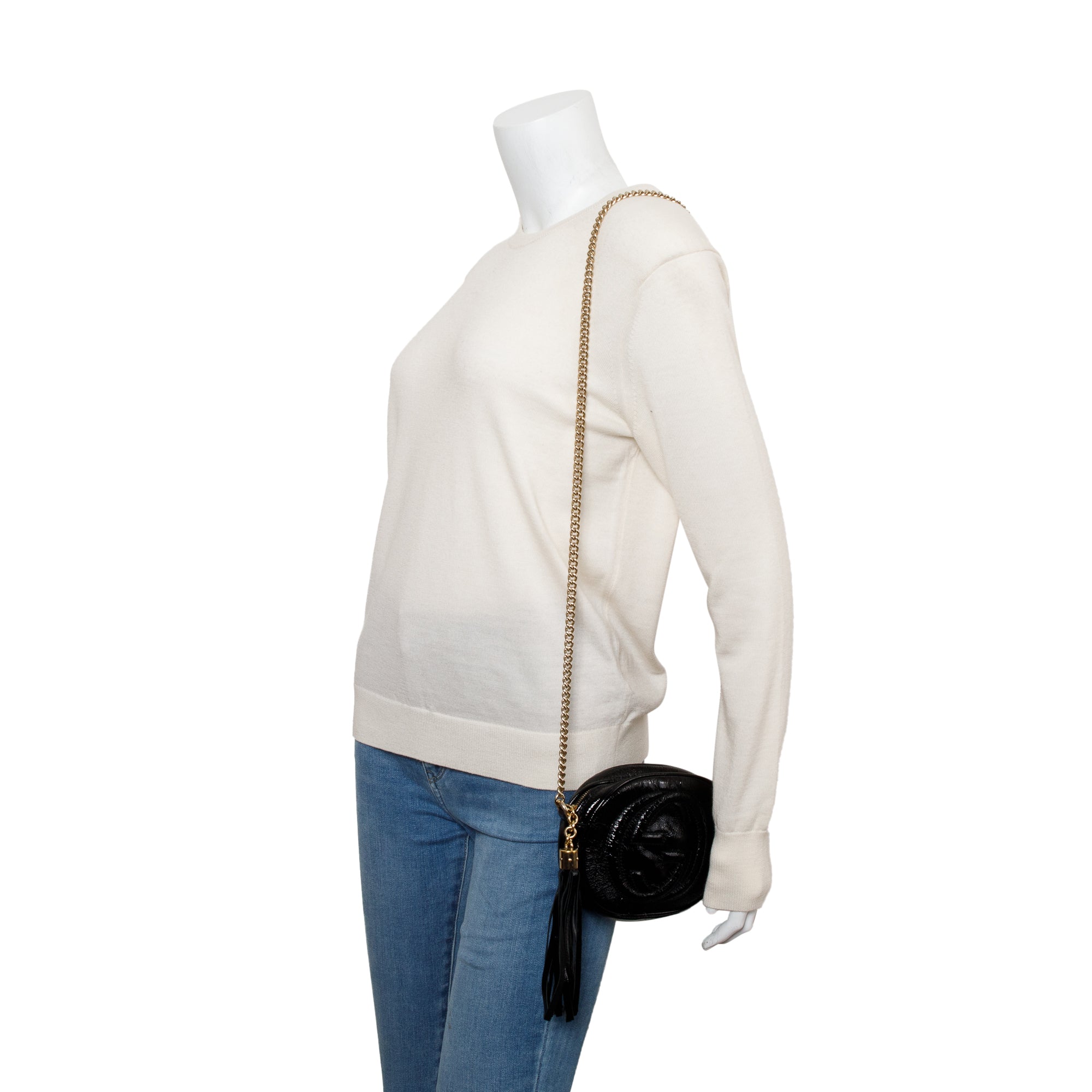 Gucci Black Patent Leather Mini Soho Chain Crossbody Bag