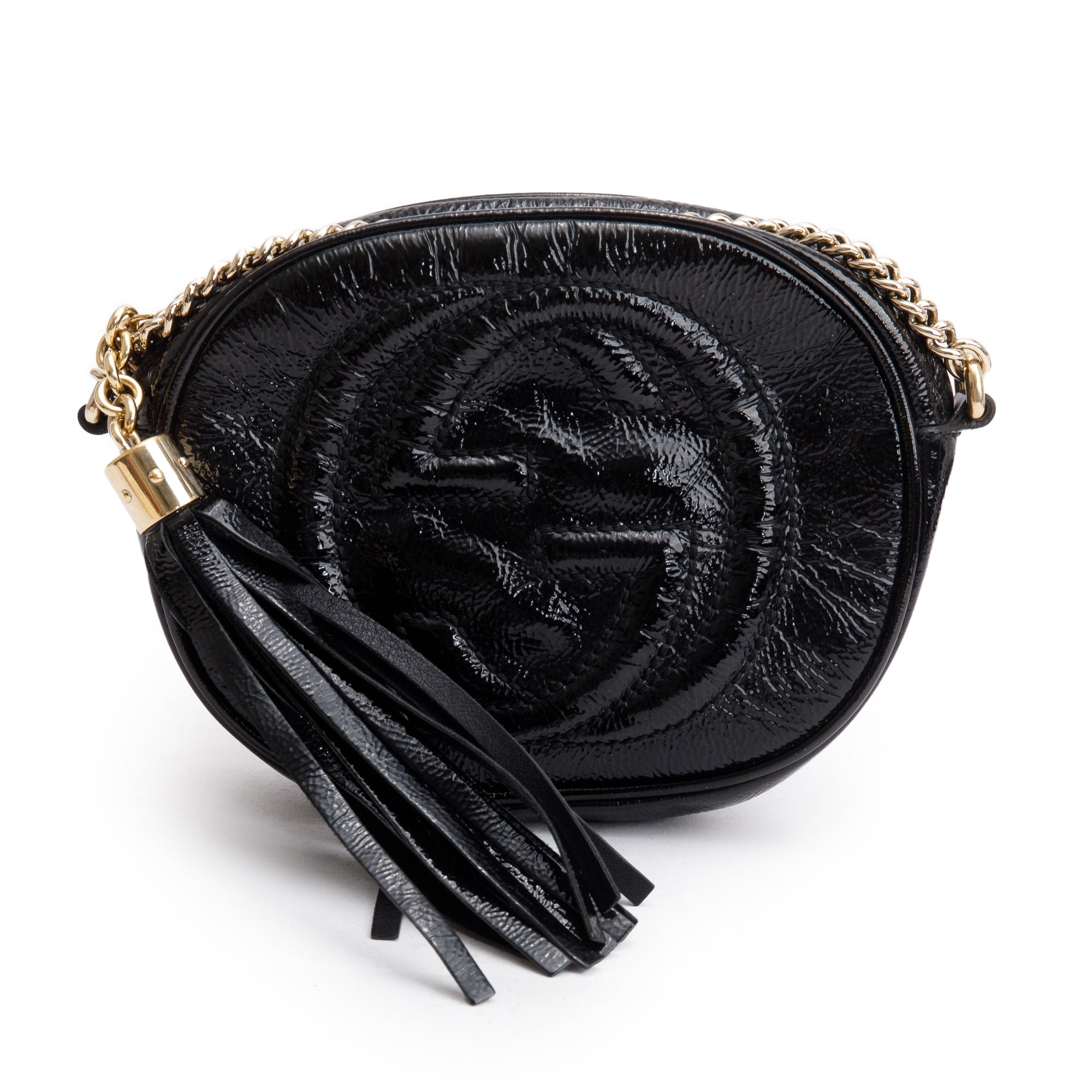 Gucci Black Patent Leather Mini Soho Chain Crossbody Bag