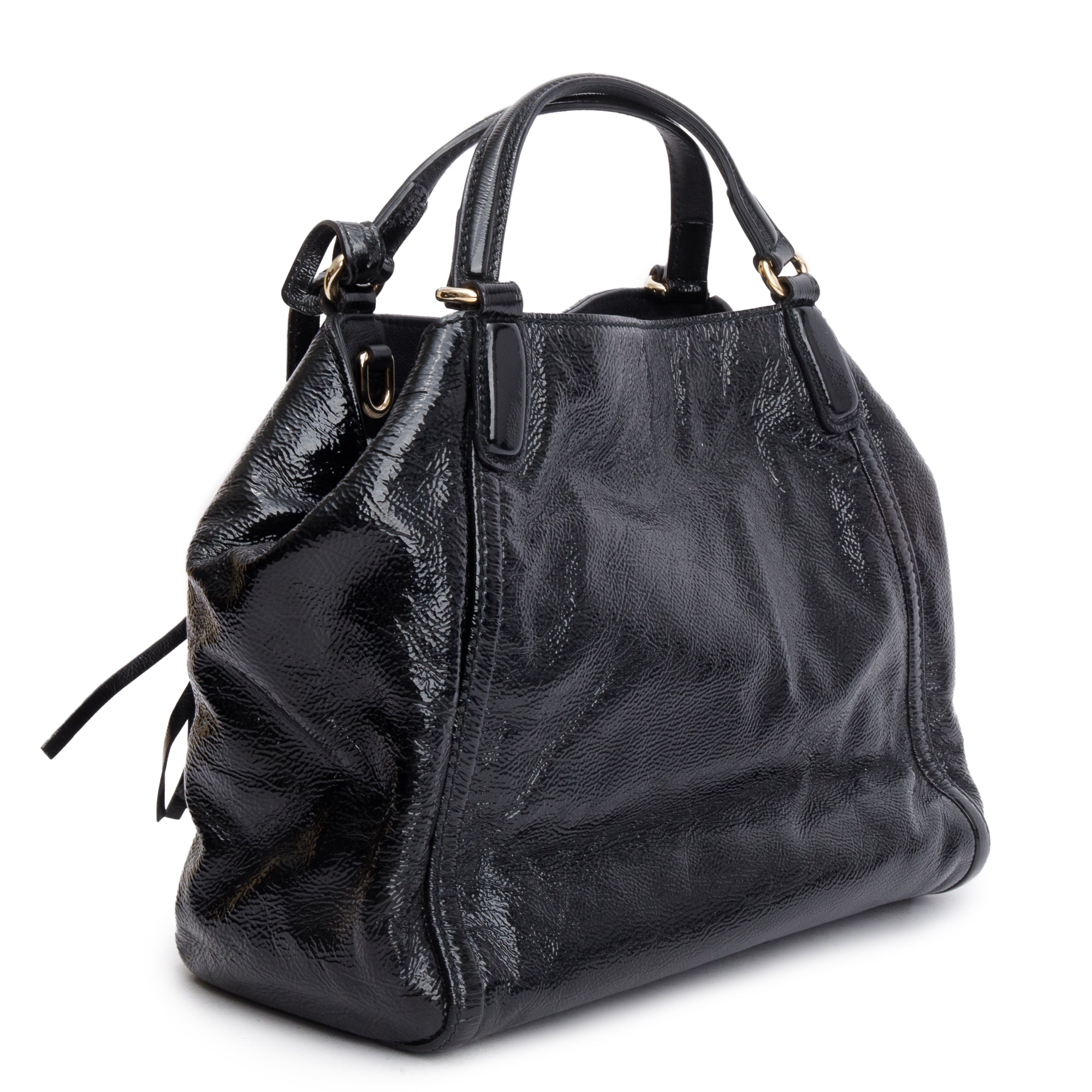 Gucci Black Patent Leather Small Convertible Soho Hobo Bag w/ Strap