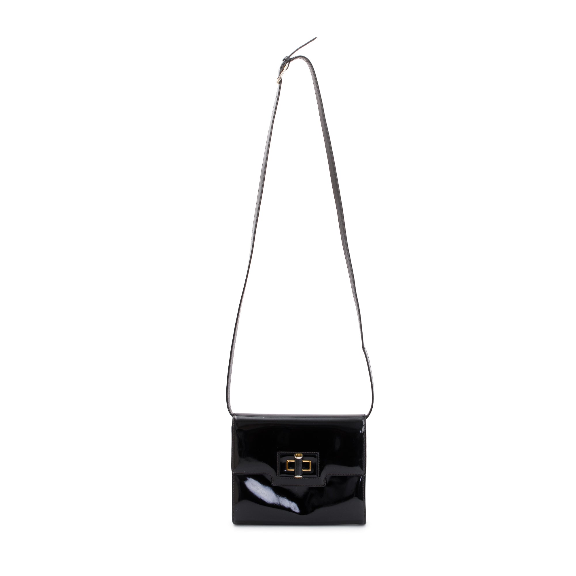 Gucci Black Patent Leather Vintage Crossbody Flap Bag