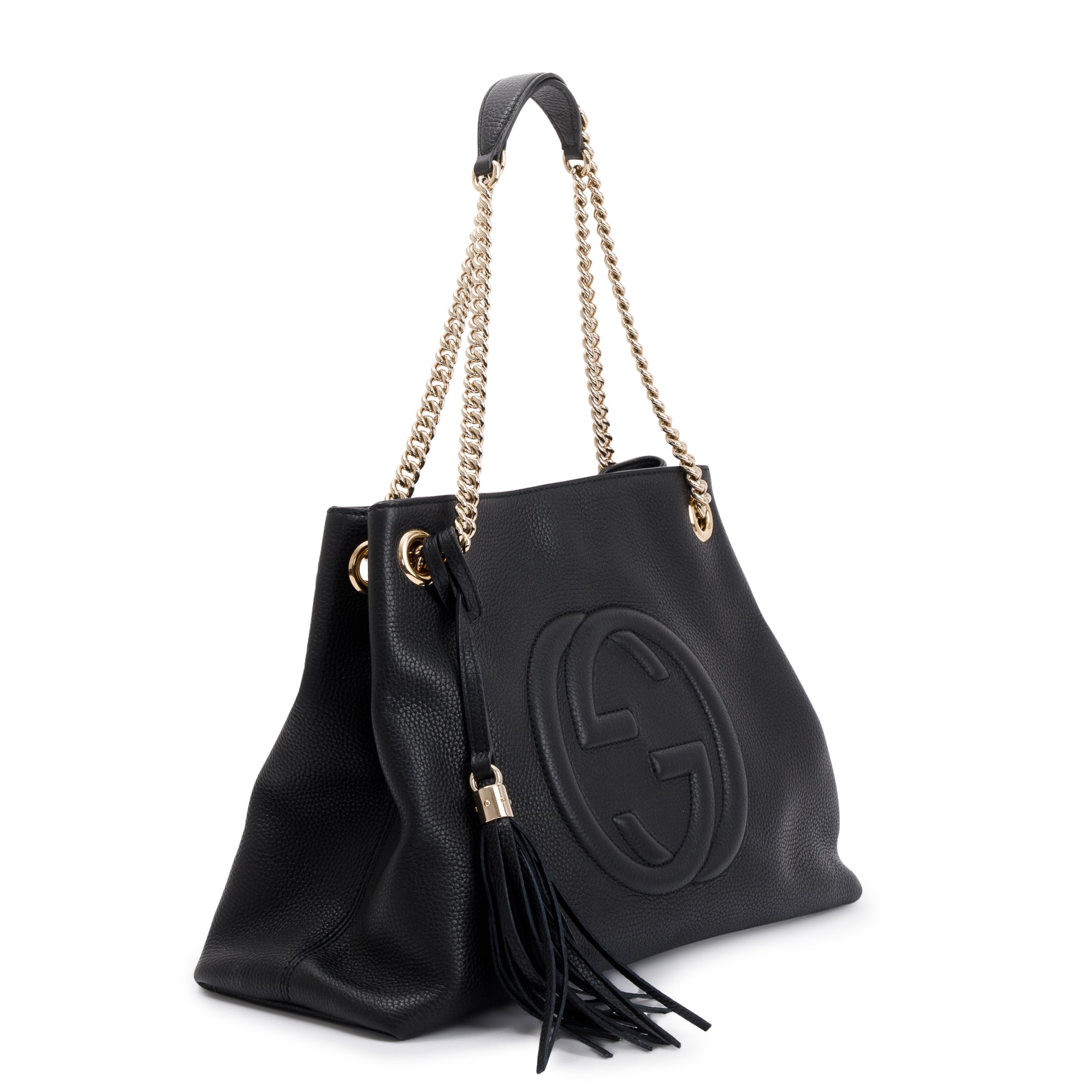 Gucci Black Pebbled Calfksin Leather Medium Soho Chain Tote