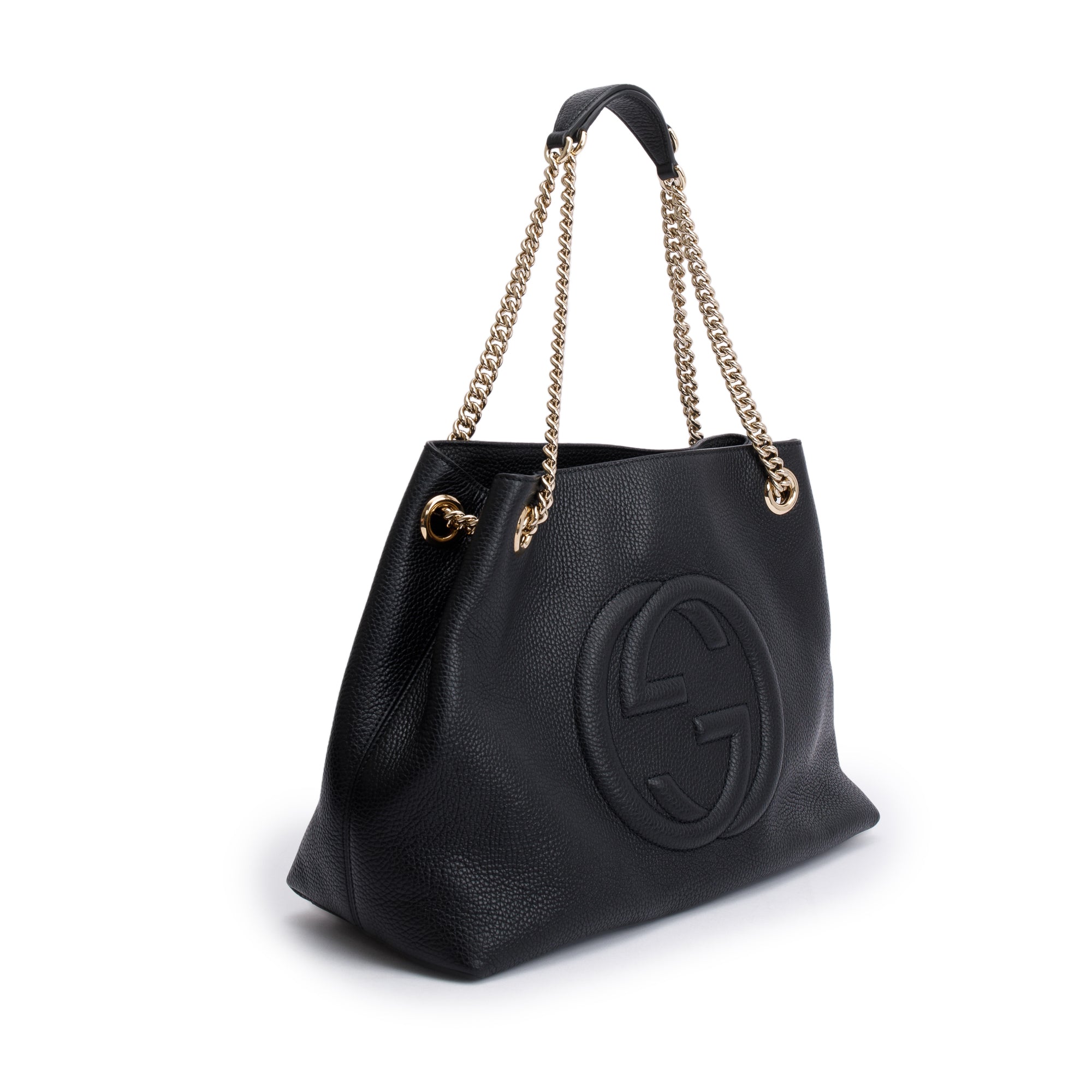 Gucci Black Pebbled Calfksin Leather Medium Soho Chain Tote