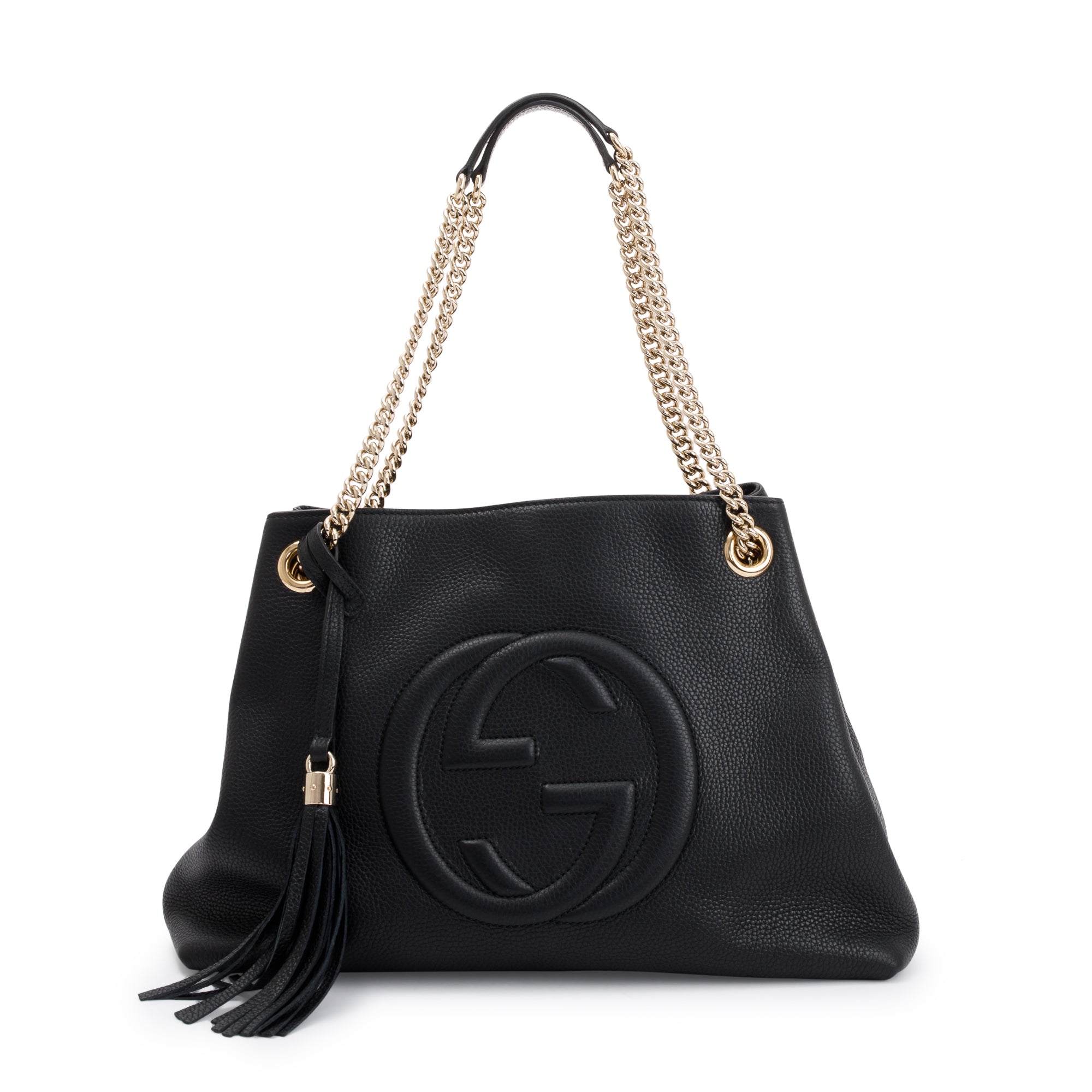 Gucci Black Pebbled Calfksin Leather Medium Soho Chain Tote