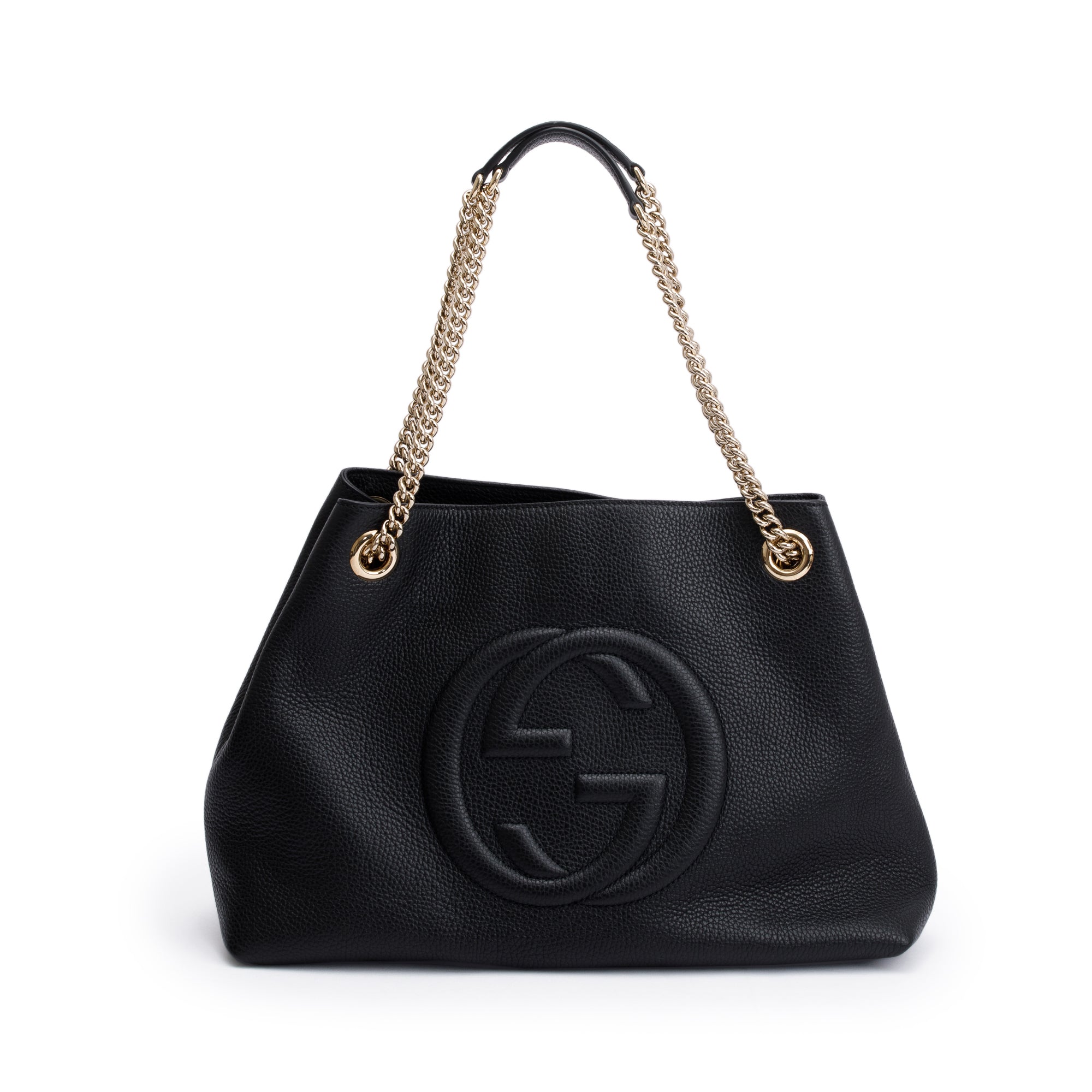 Gucci Black Pebbled Calfksin Leather Medium Soho Chain Tote