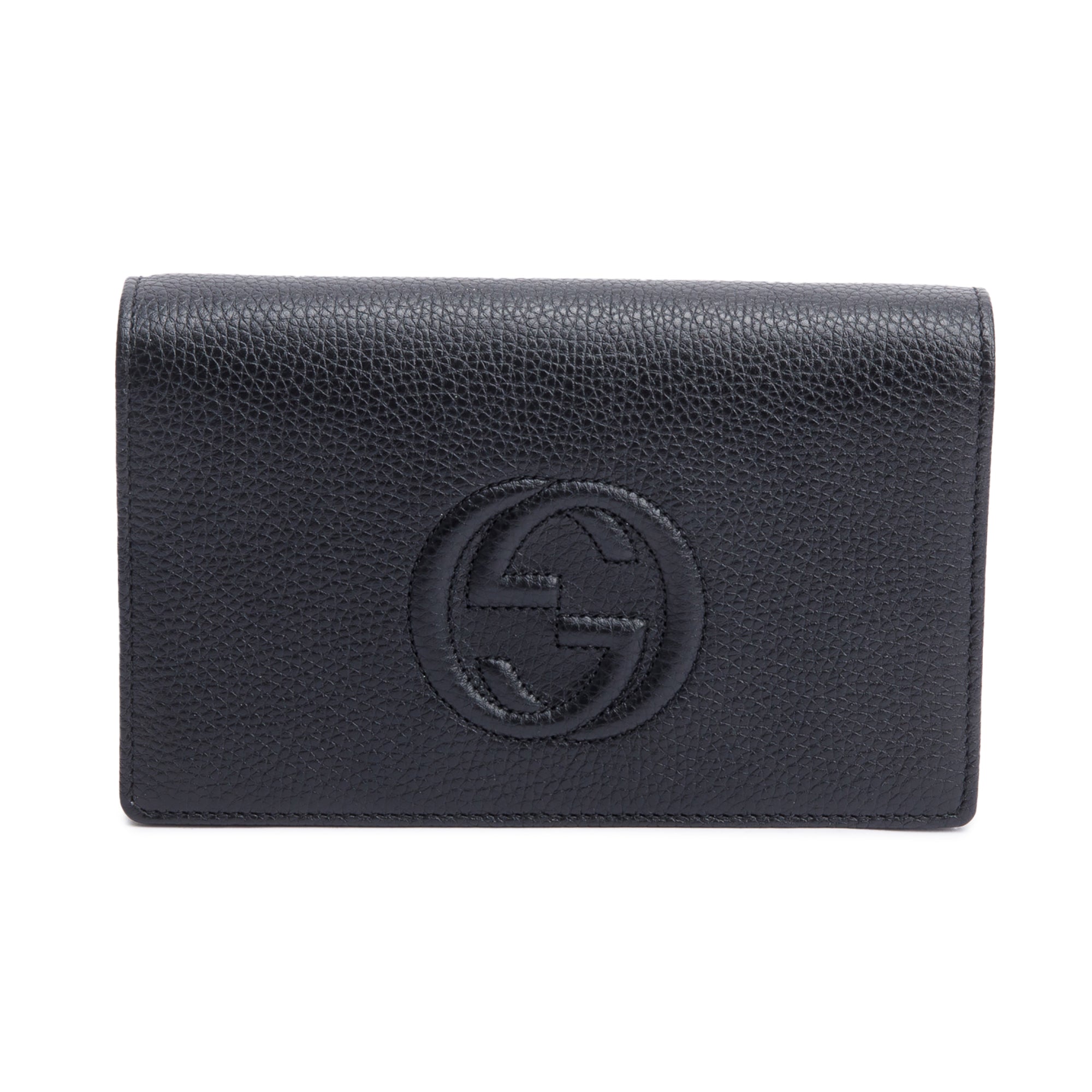 Gucci Black Pebbled Calfskin Soho Wallet On Chain w/ Box