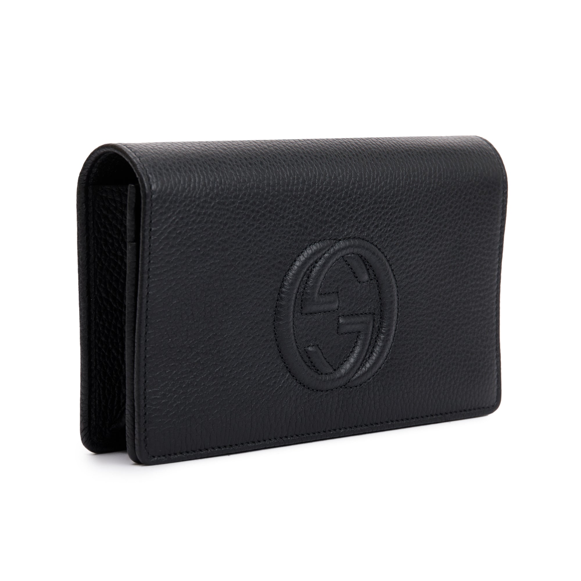 Gucci Black Pebbled Calfskin Soho Wallet On Chain w/ Box