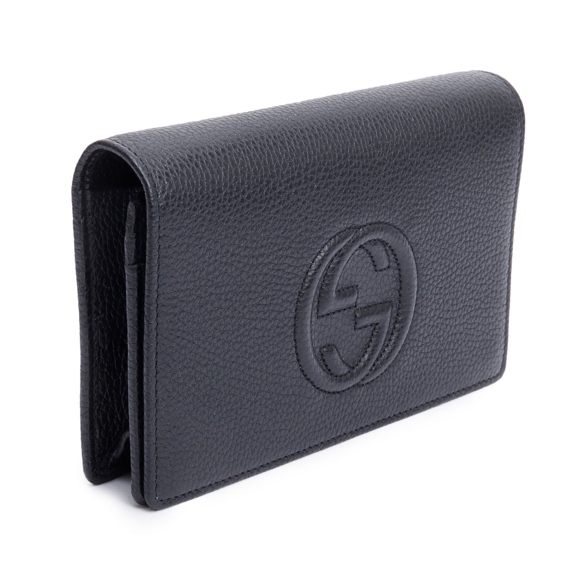 Gucci Black Pebbled Calfskin Soho Wallet On Chain w/ Box