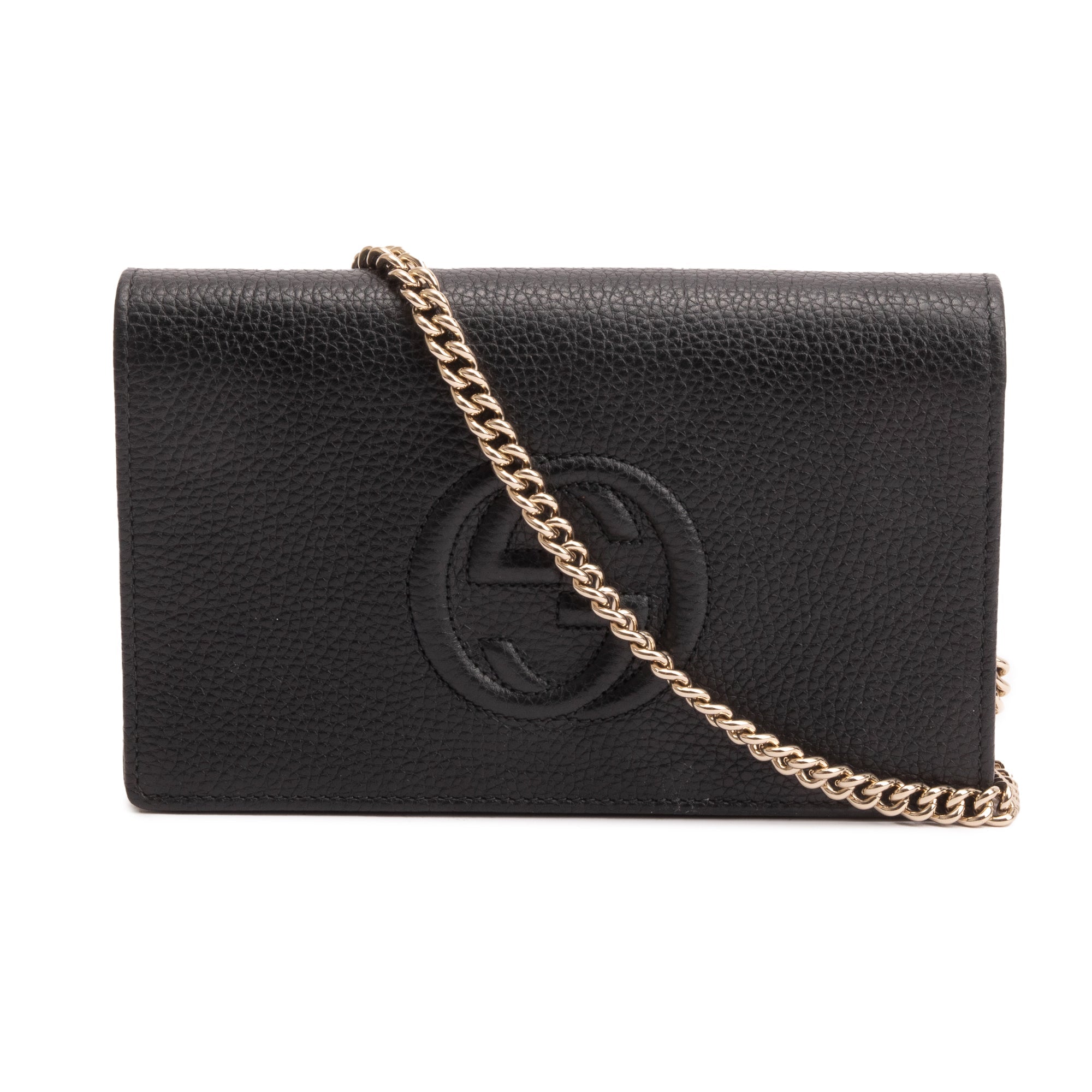 Gucci Black Pebbled Calfskin Soho Wallet On Chain w/ Box