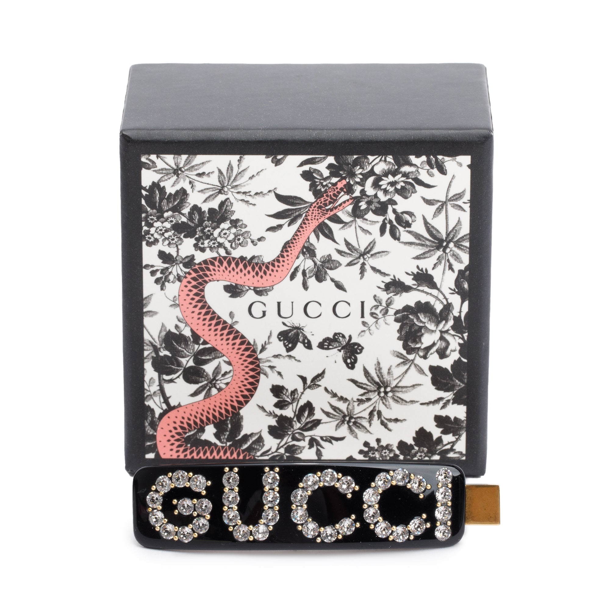 Gucci Black Resin Crystal Embellished Single Hair Clip w/ Box