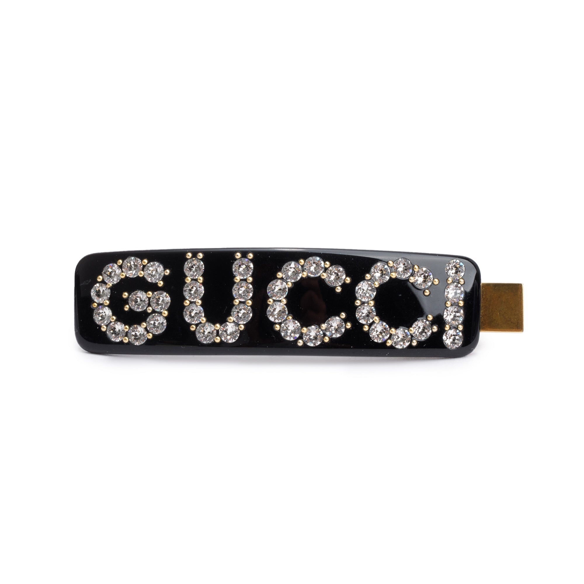 Gucci Black Resin Crystal Embellished Single Hair Clip w/ Box