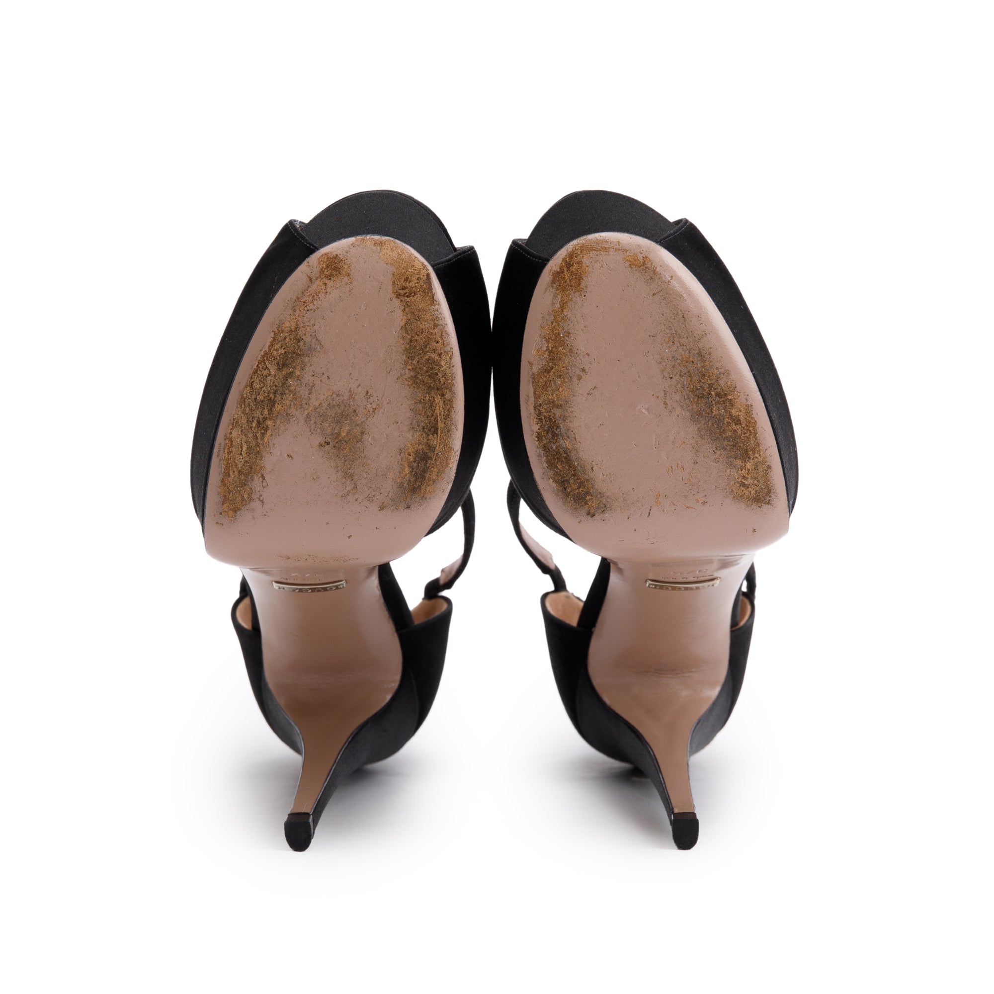 Gucci Black Satin Peep-Toe Platform Sandals, Size 37.5