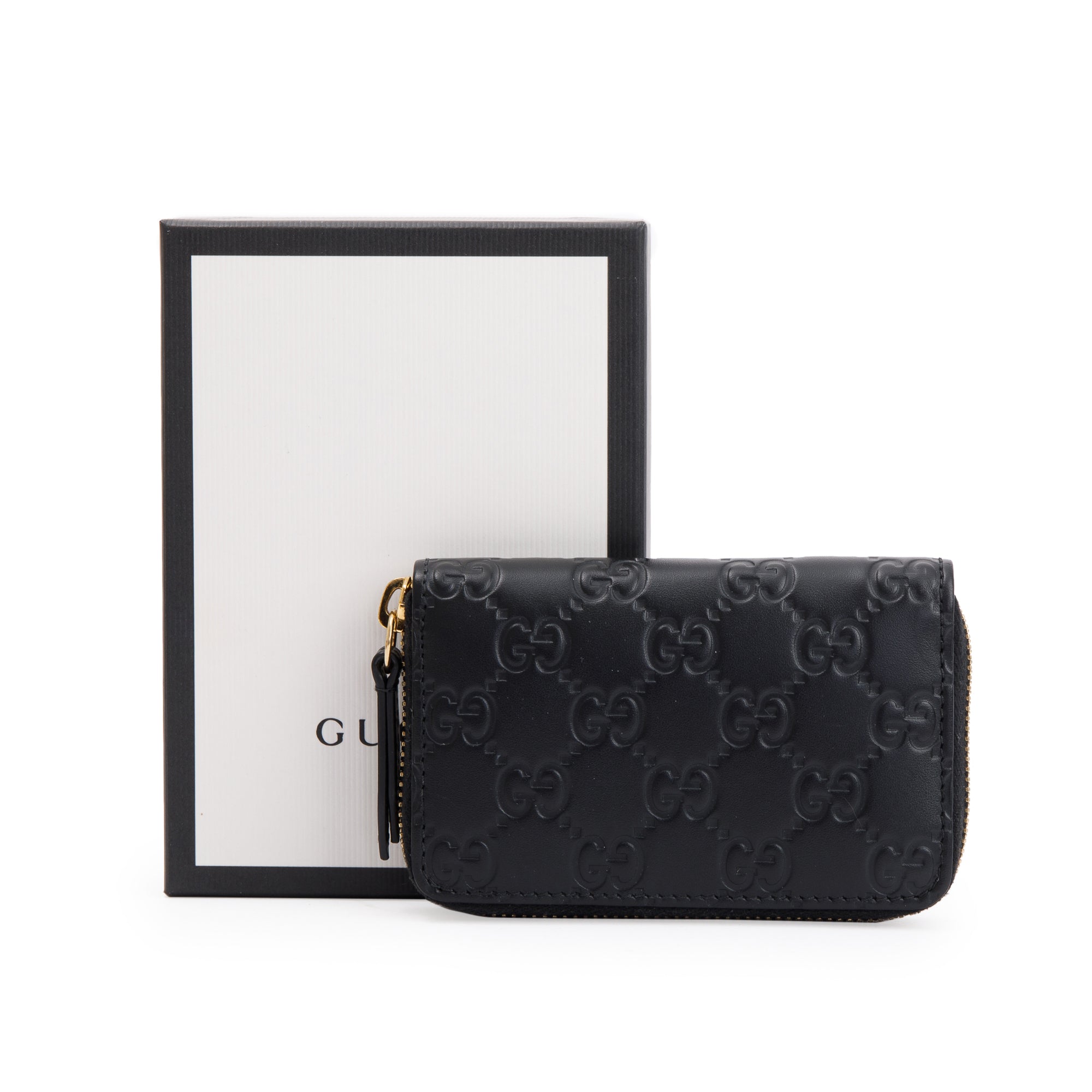 Gucci Black Signature Leather Card Case w/ Box