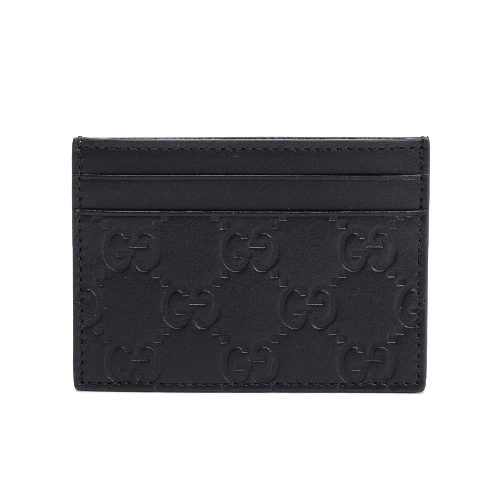 Gucci Black Signature Leather Card Holder w/ Box
