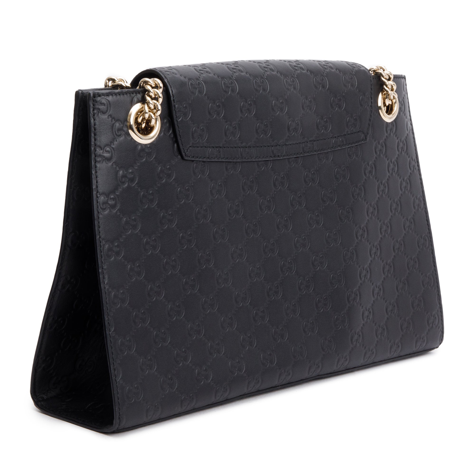 Gucci Black Signature Leather Large Emily Chain Shoulder Bag
