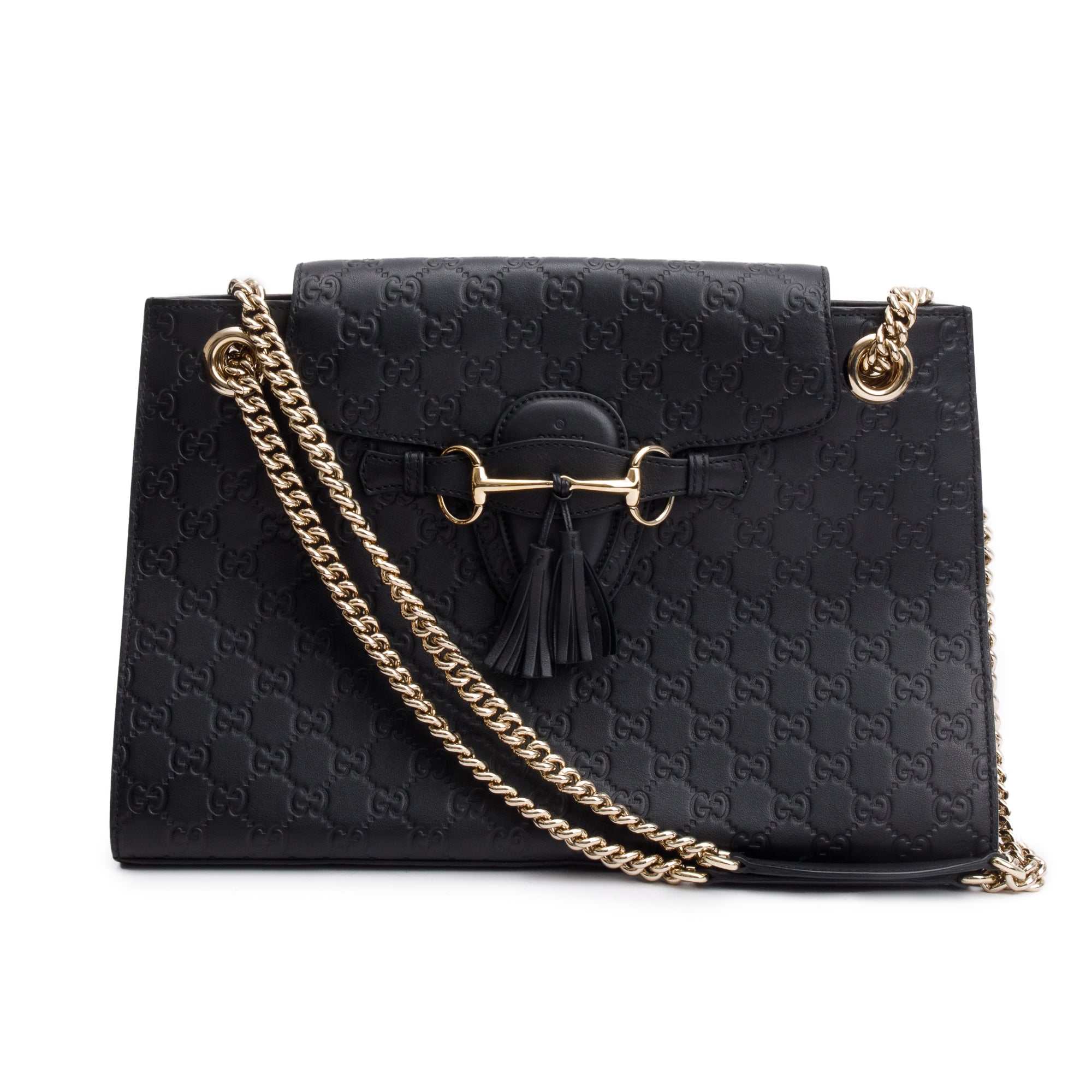 Gucci Black Signature Leather Large Emily Chain Shoulder Bag