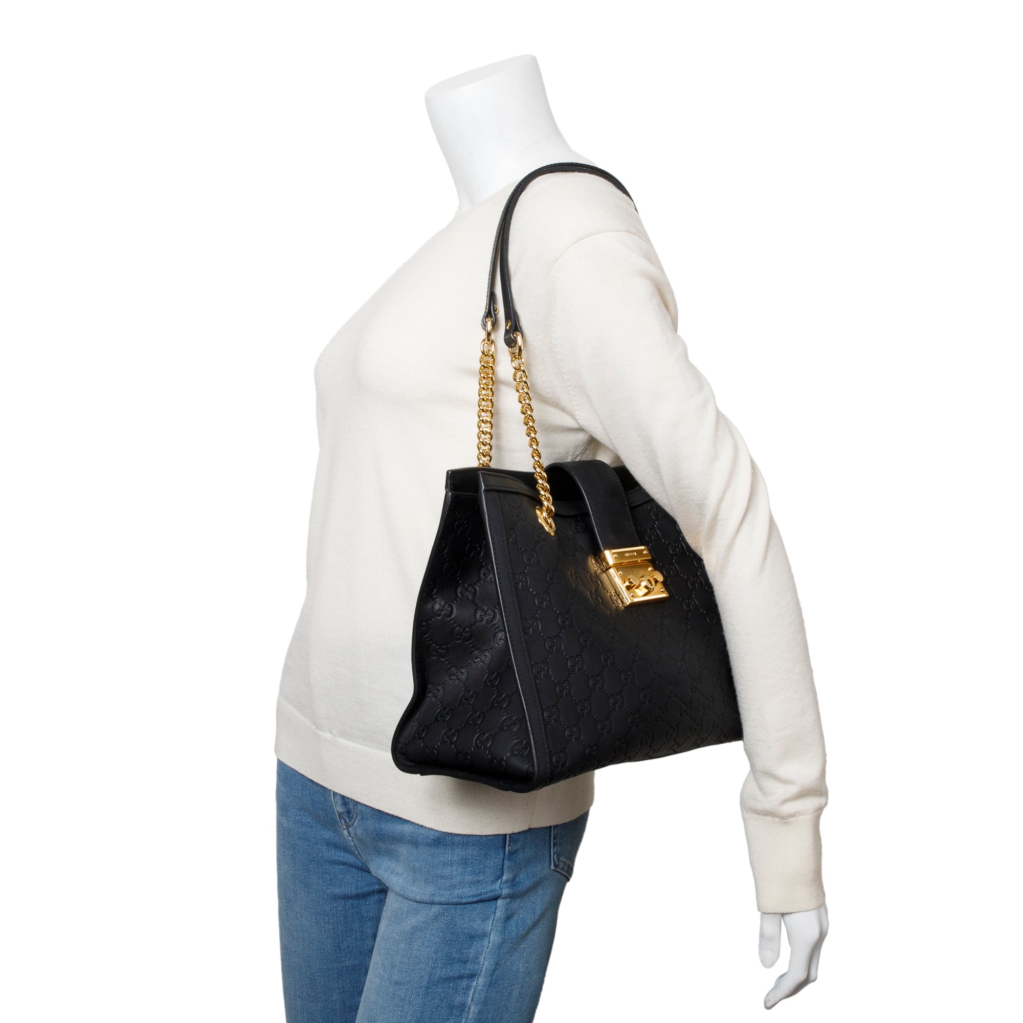 Gucci Black Signature Leather Medium Padlock Shoulder Bag