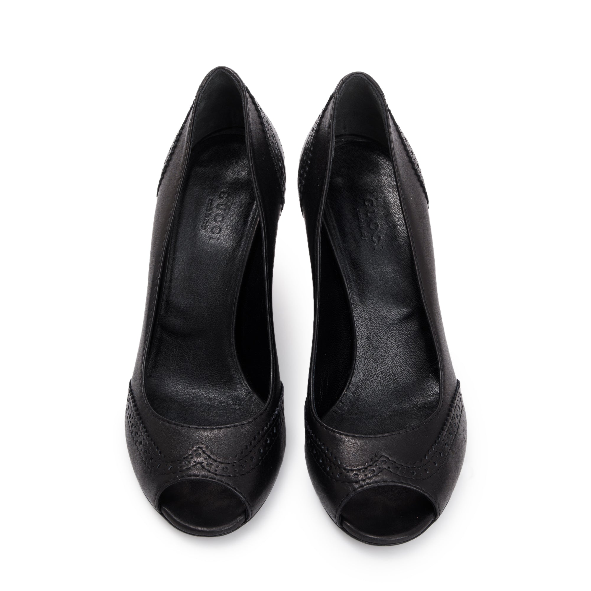 Gucci Black Signature Leather Pumps, Size 37