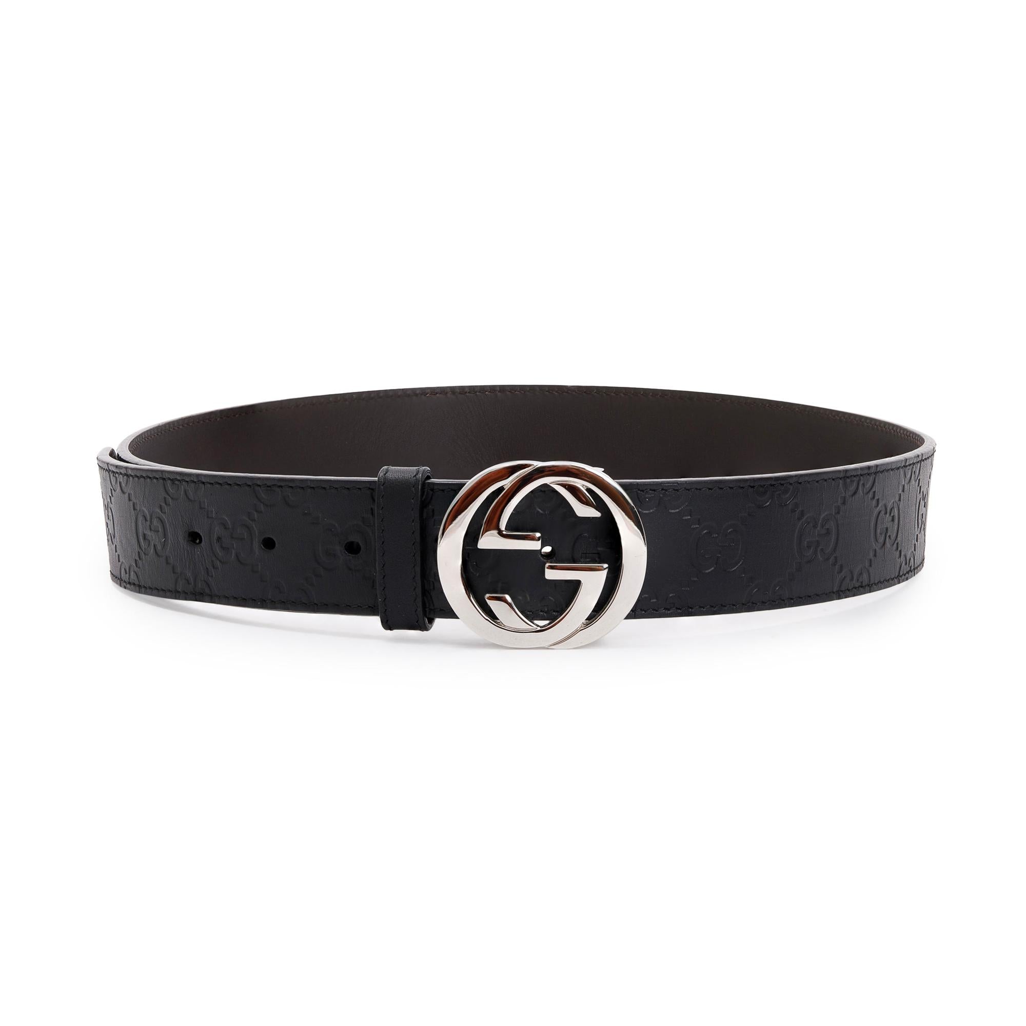 Gucci Black Signature Leather Reversible Belt