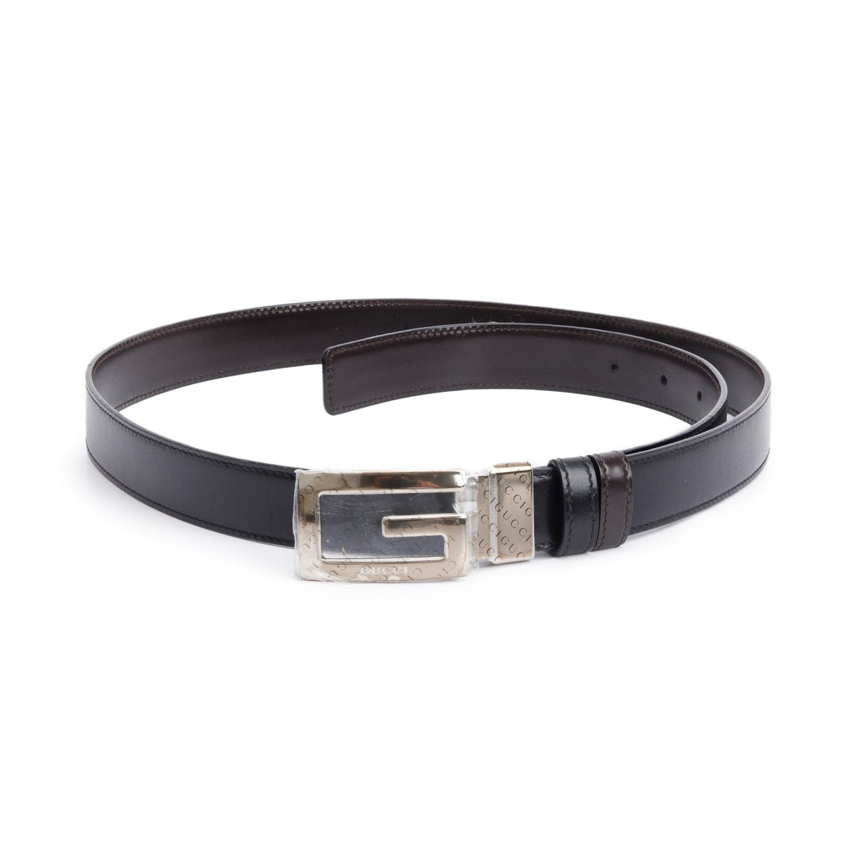 Gucci Black Smooth Leather Recatngular G Buckle Belt 100 40 – OLIVER'S