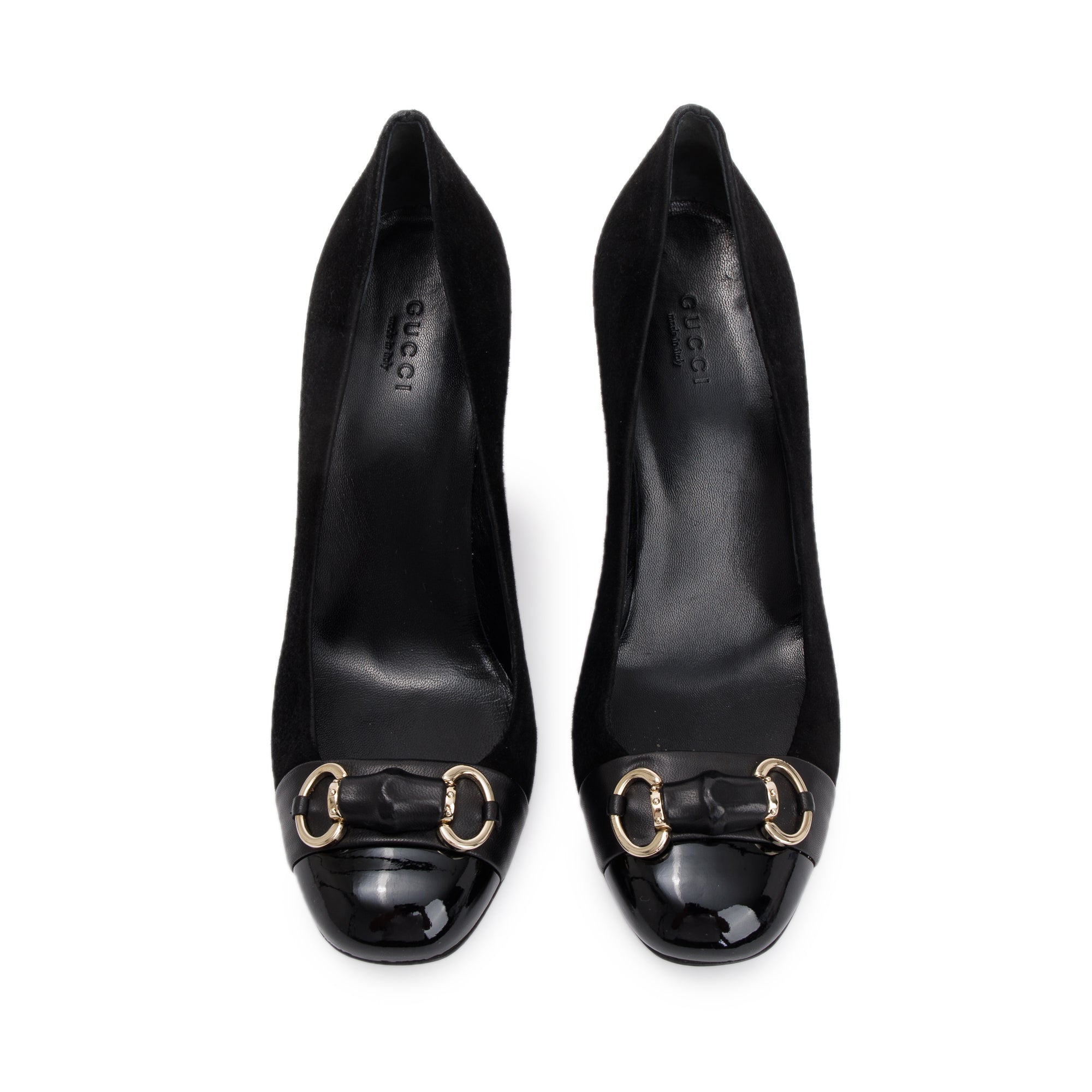 Gucci Black Suede Bamboo Horsebit Mid-Heel Pumps, Size 37.5