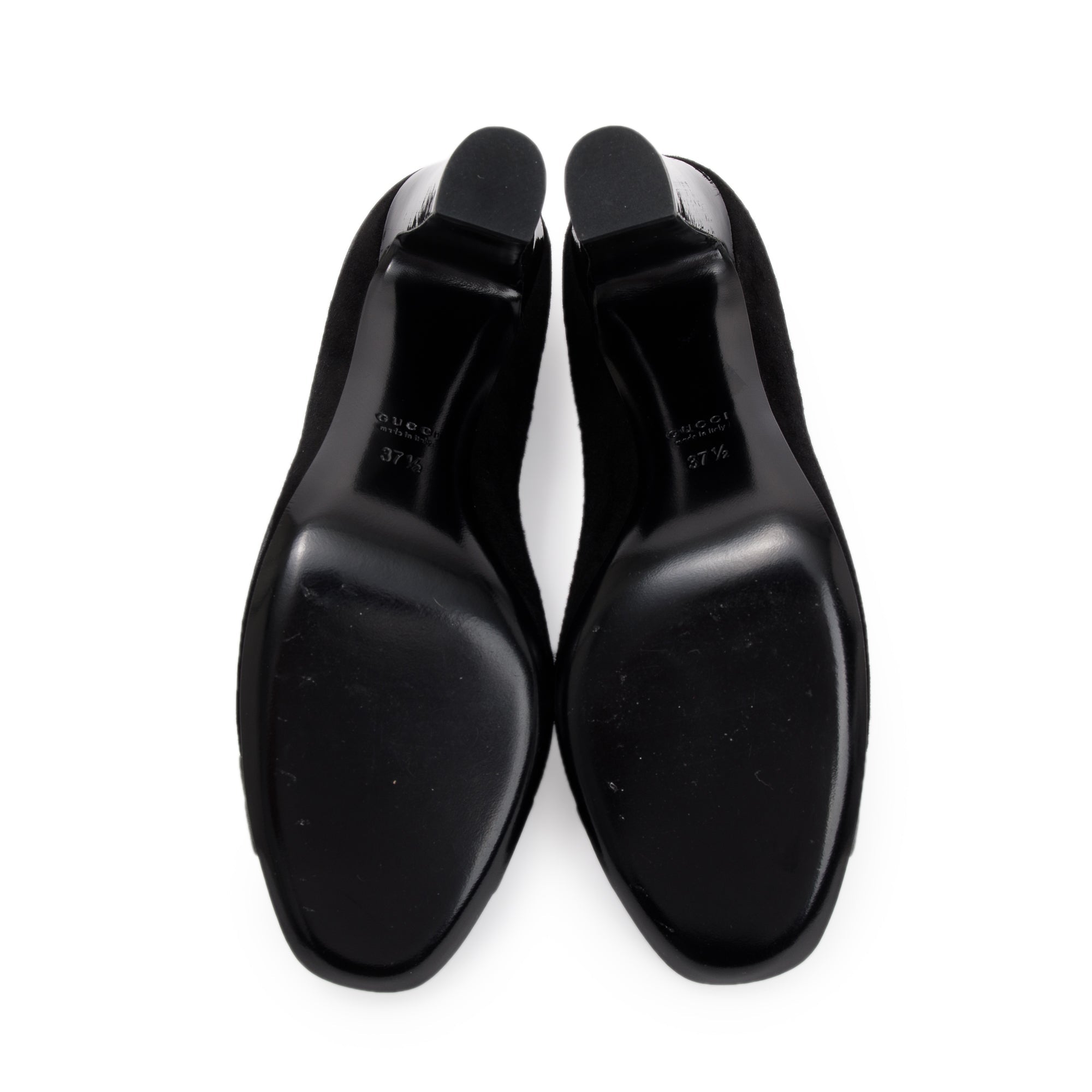 Gucci Black Suede Bamboo Horsebit Mid-Heel Pumps, Size 37.5