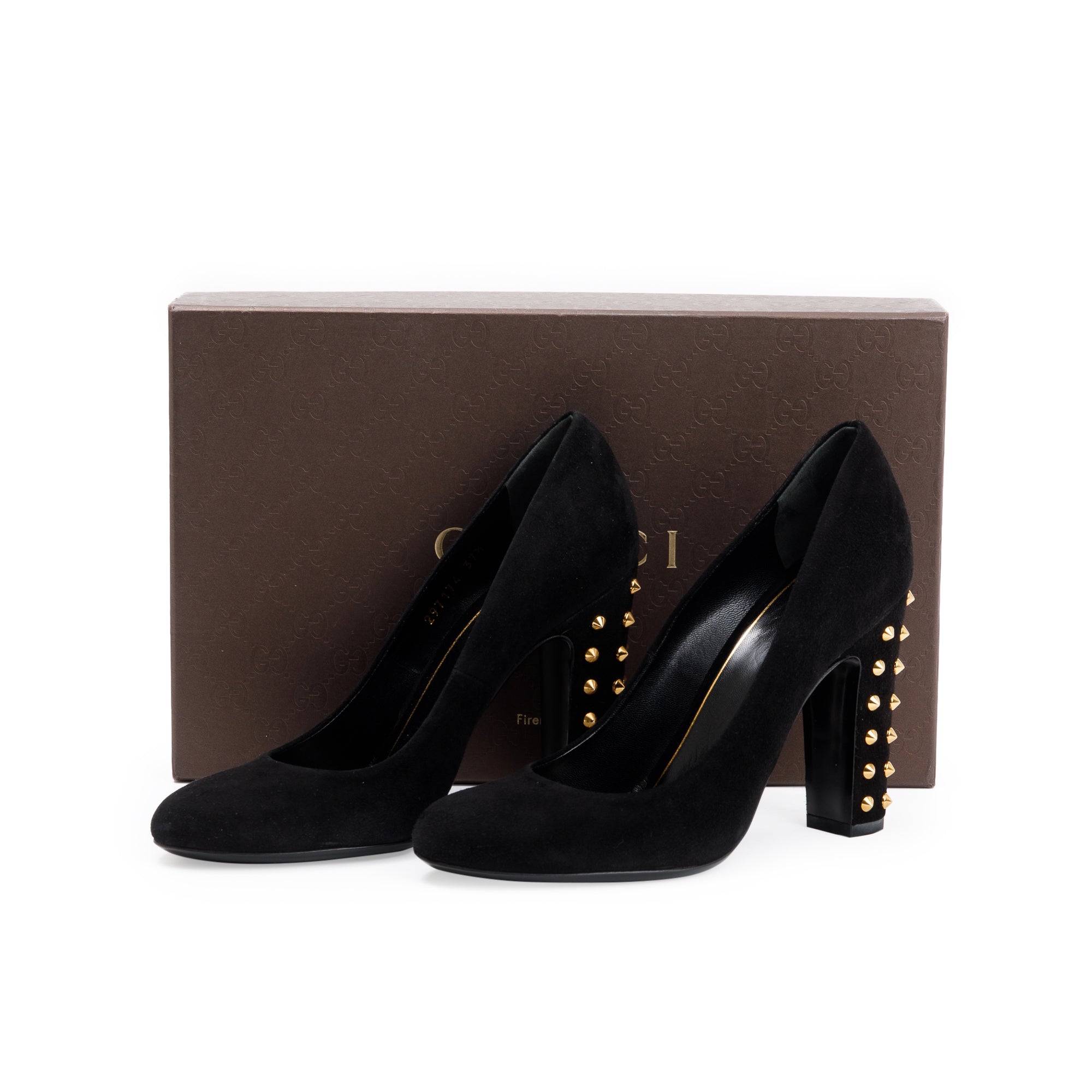 Gucci Black Suede Jacqueline Studded Pumps, Size 37.5 w/ Box