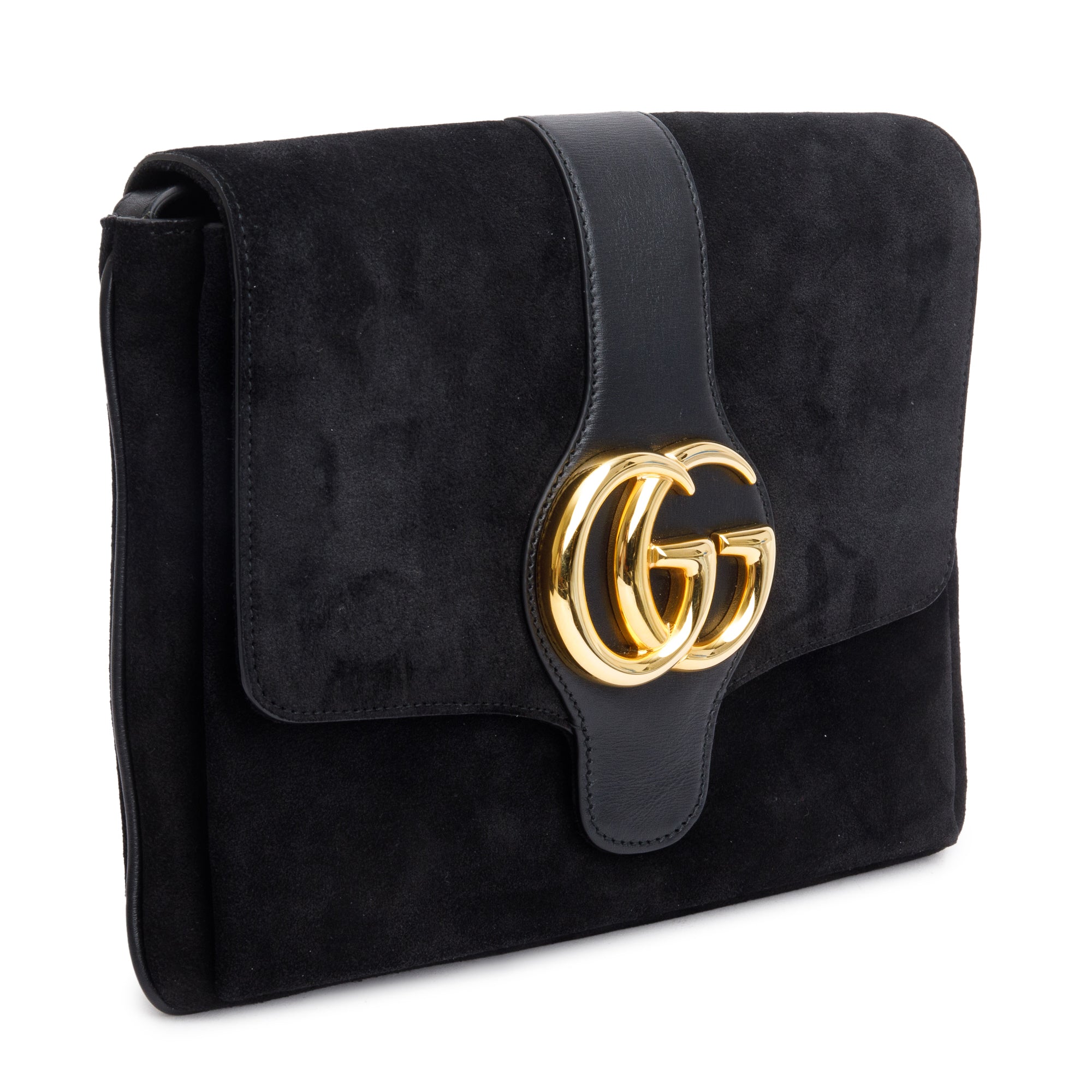 Gucci Black Suede Medium Arli Flap Shoulder Bag w/ Strap