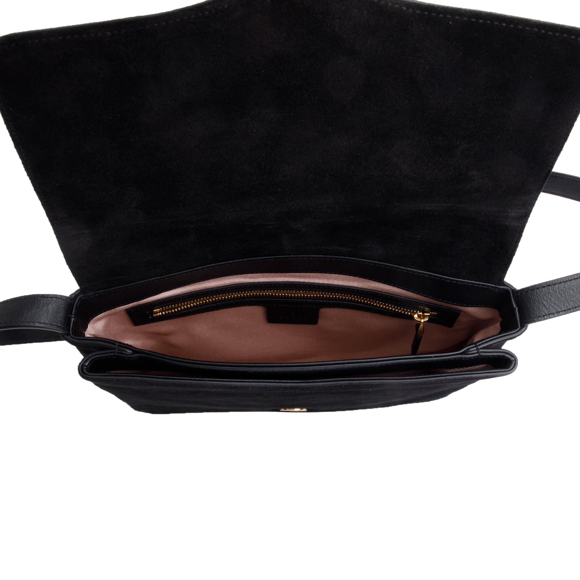 Gucci Black Suede Medium Arli Flap Shoulder Bag w/ Strap