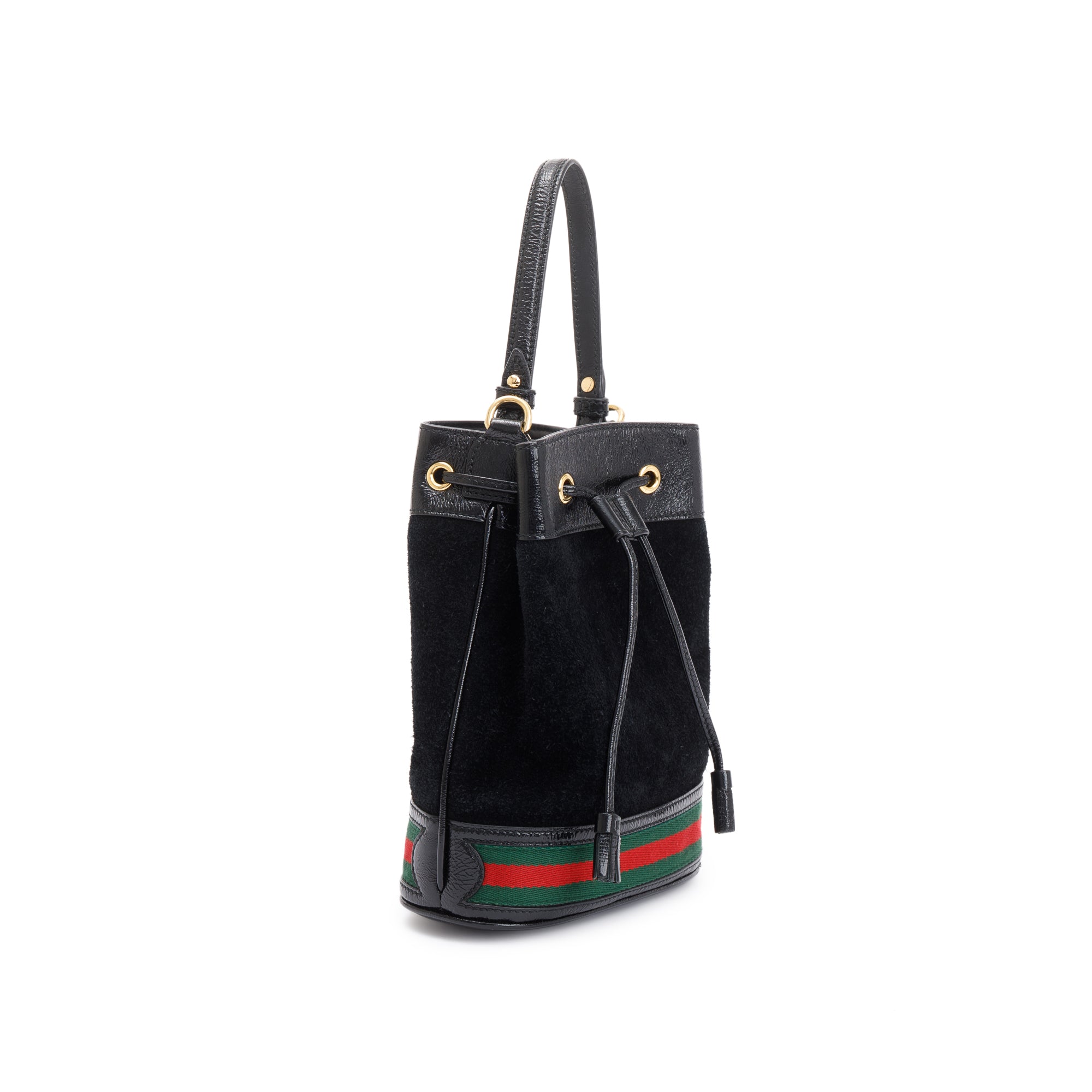 Gucci Black Suede Ophidia GG Small Bucket Bag w/ Strap