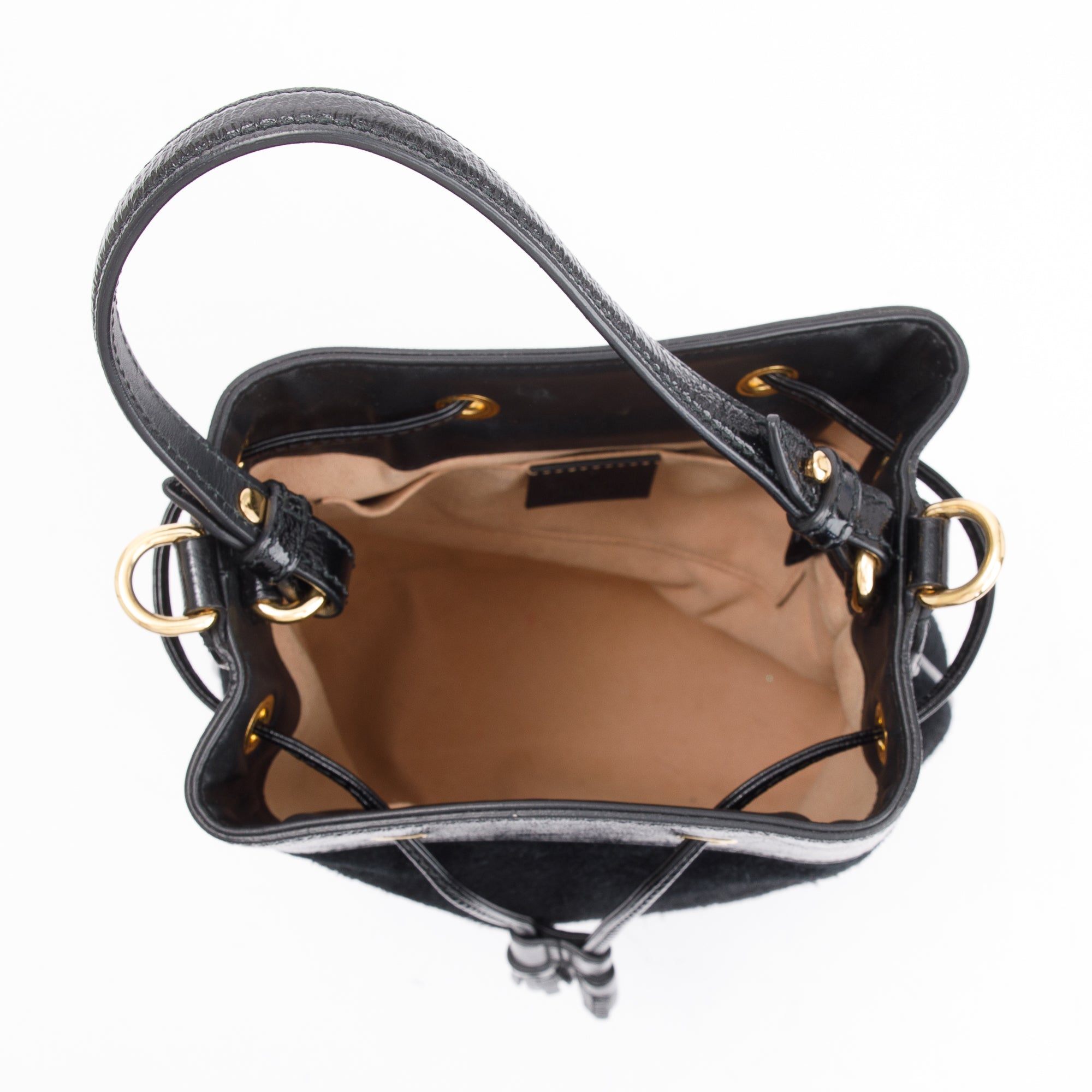 Gucci Black Suede Ophidia GG Small Bucket Bag w/ Strap