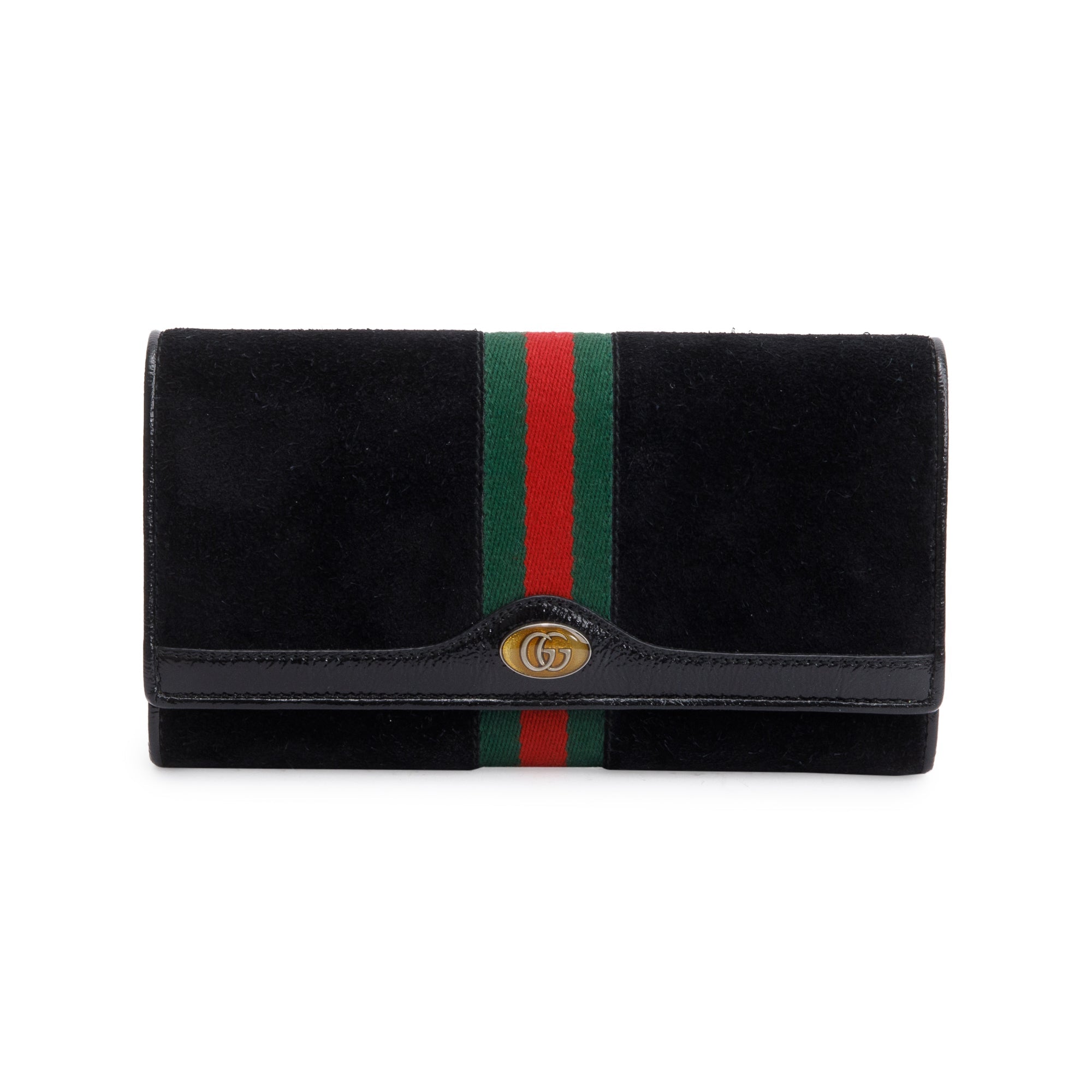 Gucci Black Suede Ophidia GG Web Wallet on Chain w/ Box