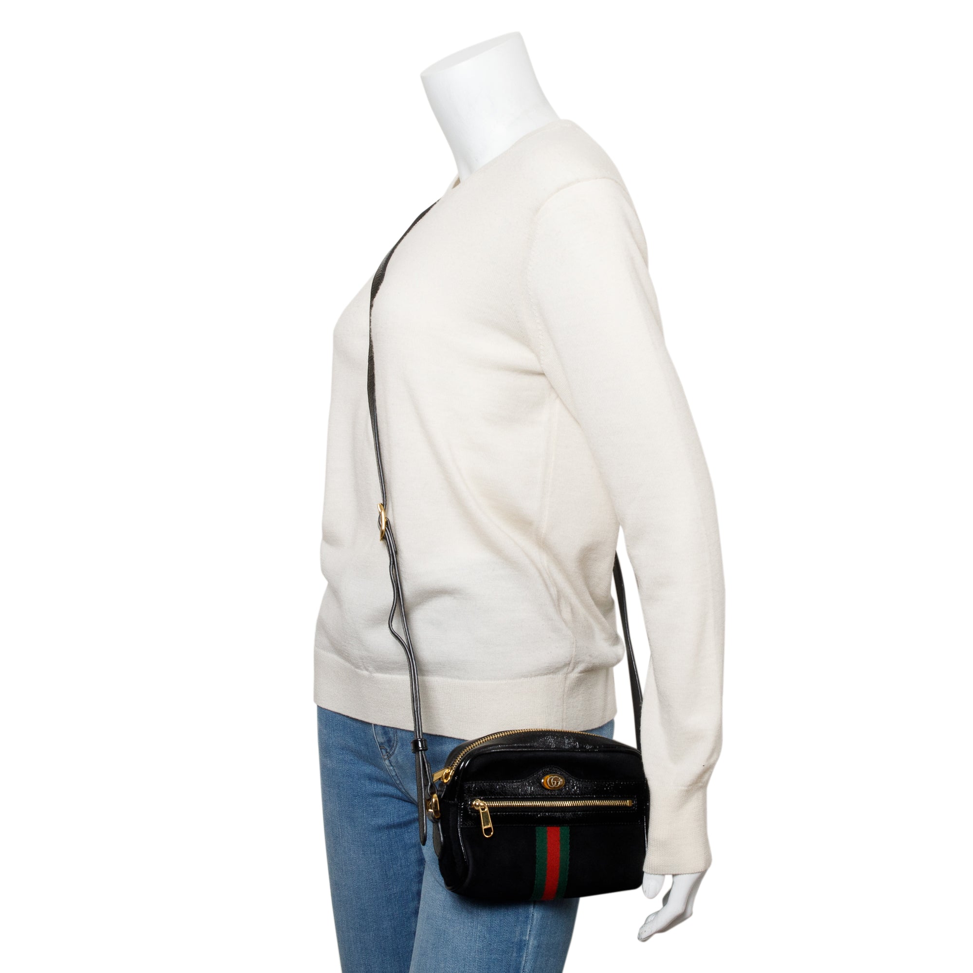 Gucci Black Suede Web Mini Ophidia Crossbody Bag