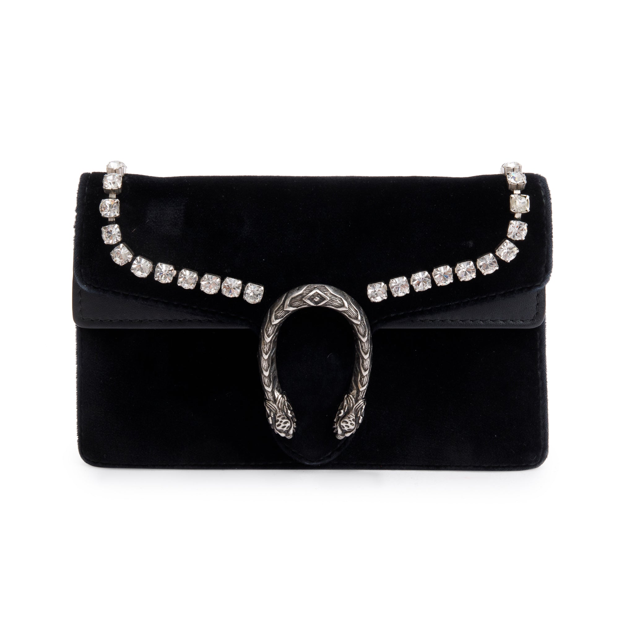 Gucci Black Velvet Crystal Embellished Dionysus Super Mini Bag