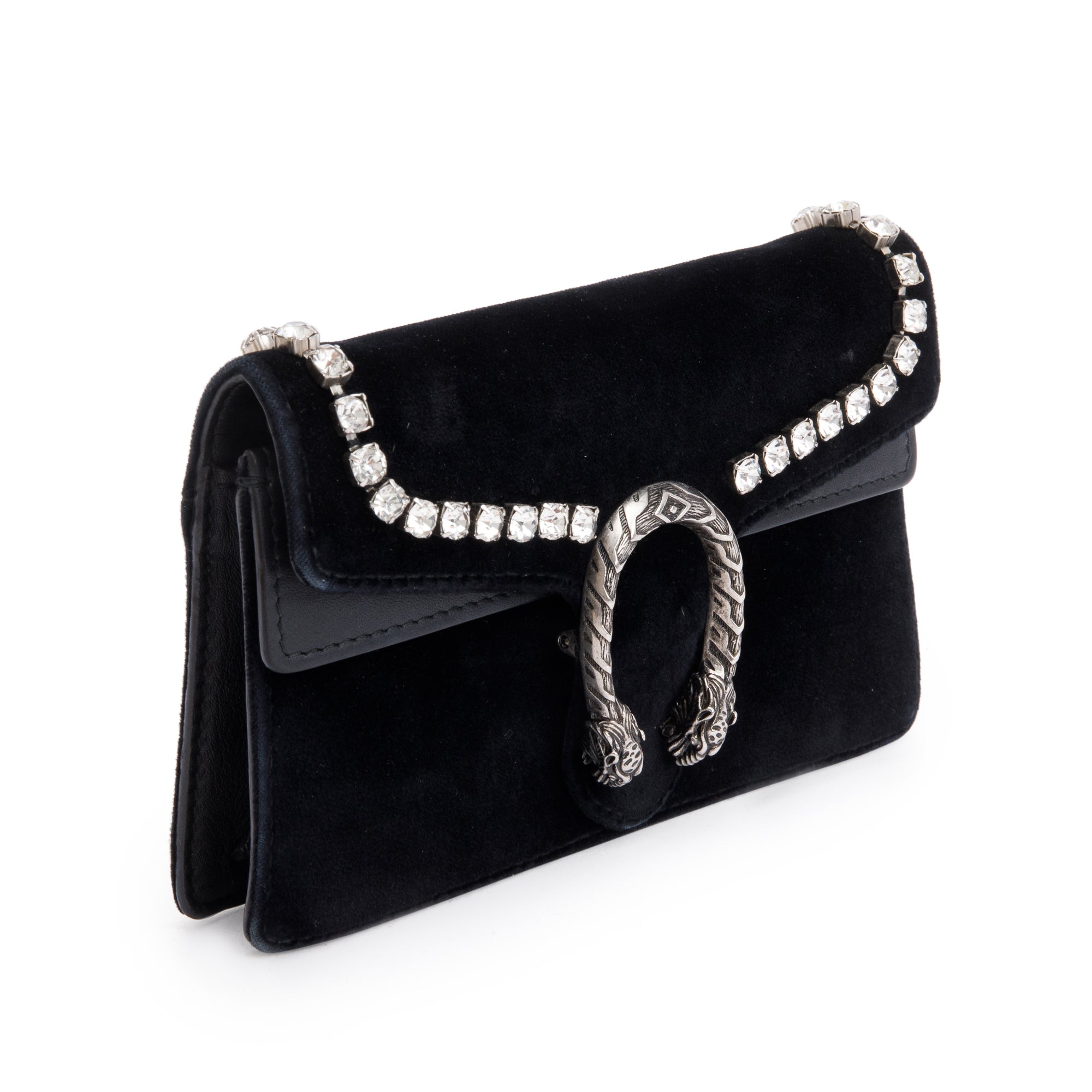 Gucci Black Velvet Crystal Embellished Dionysus Super Mini Bag