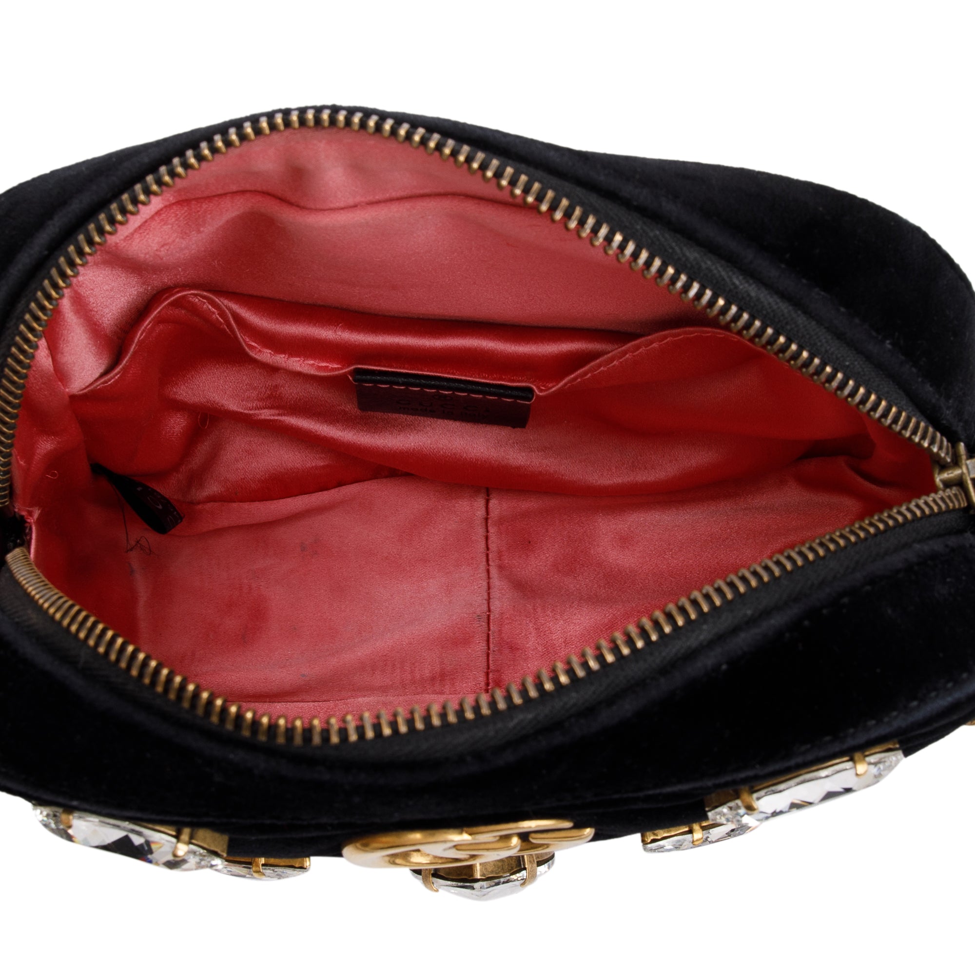 Gucci Black Velvet GG Marmont Matelasse Crystal Mini Shoulder Bag w/ Box & Receipt