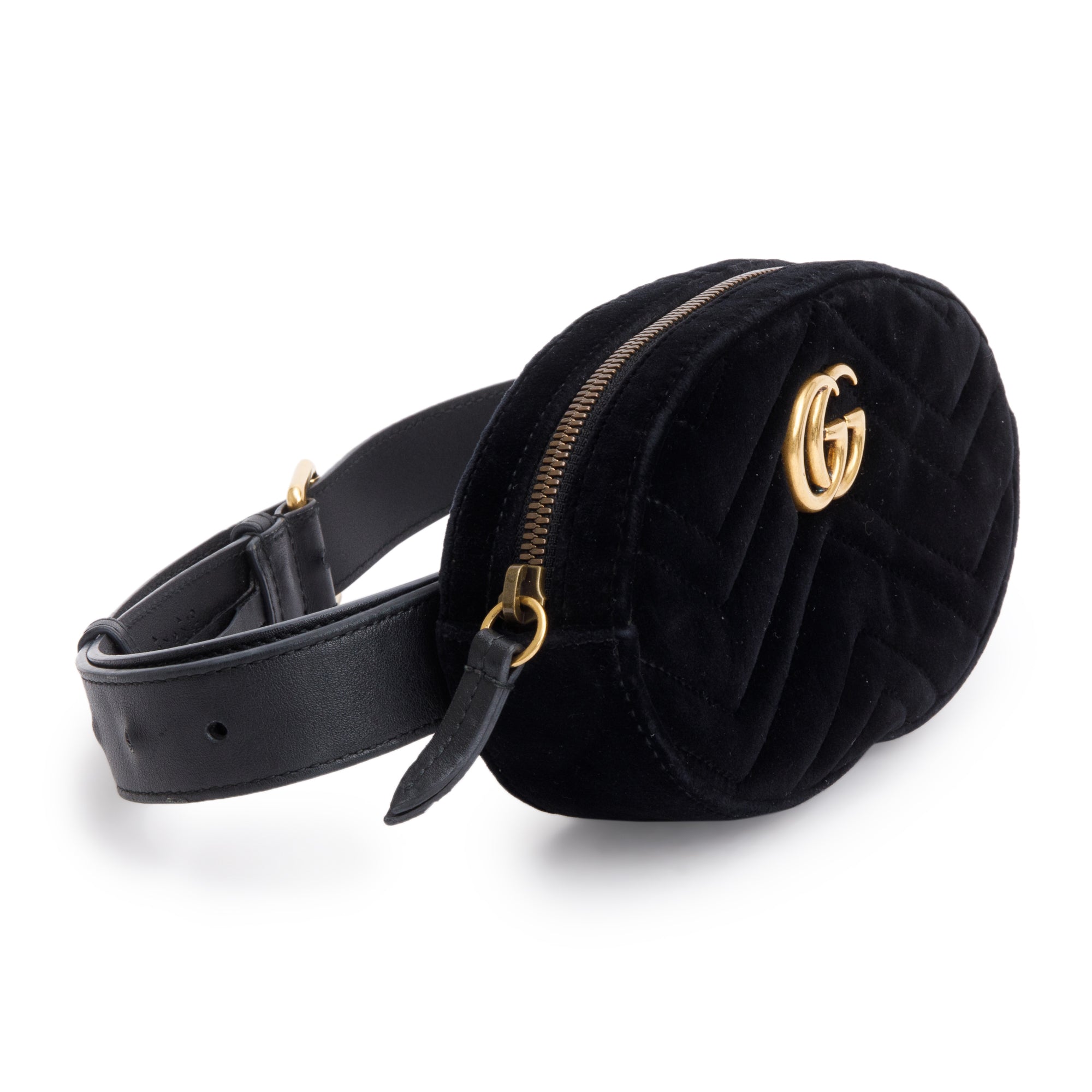 Gucci Black Velvet Matelasse GG Marmont Belt Bag, Size 75 30