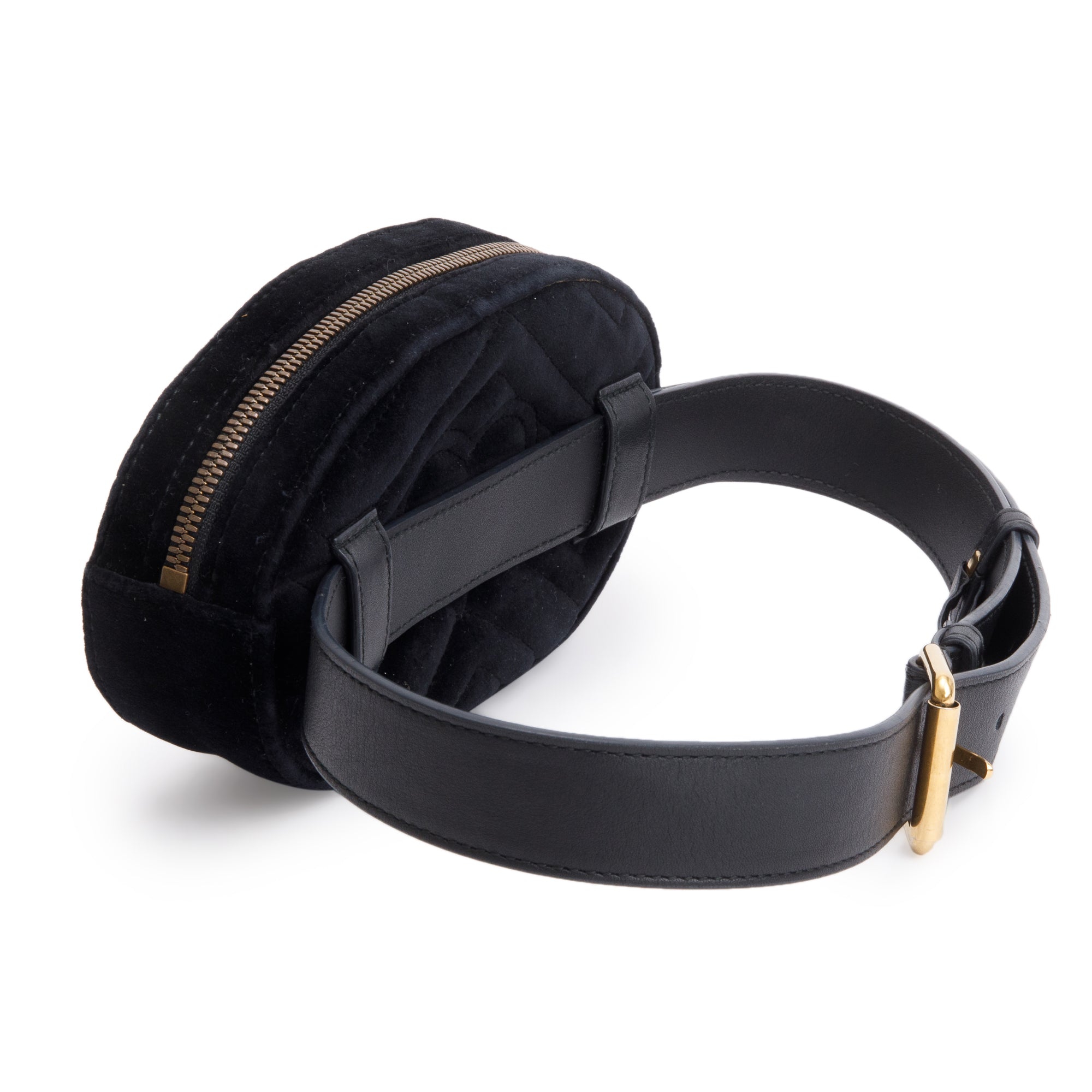 Gucci Black Velvet Matelasse GG Marmont Belt Bag, Size 75 30