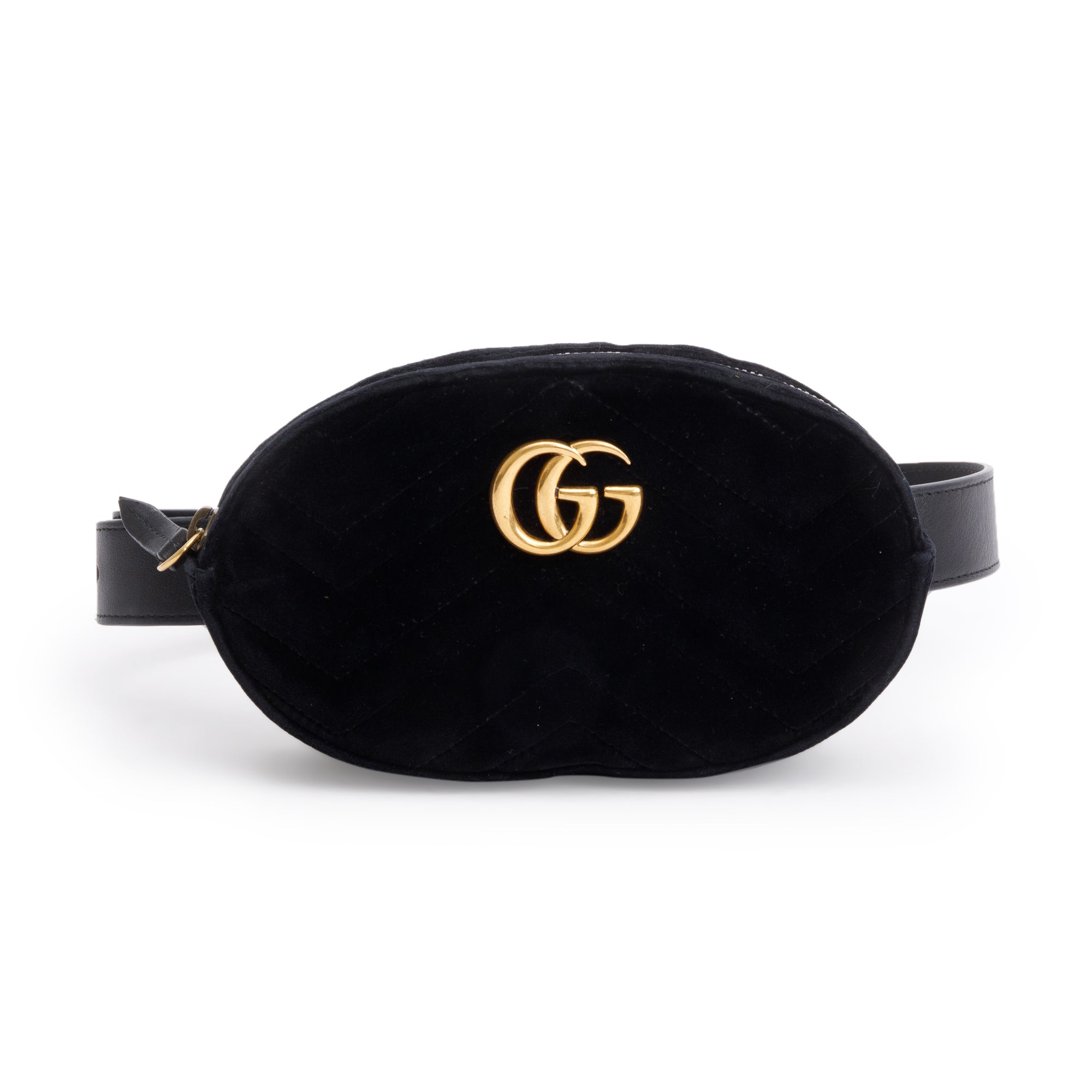 Gucci Black Velvet Matelasse GG Marmont Belt Bag, Size 75 30