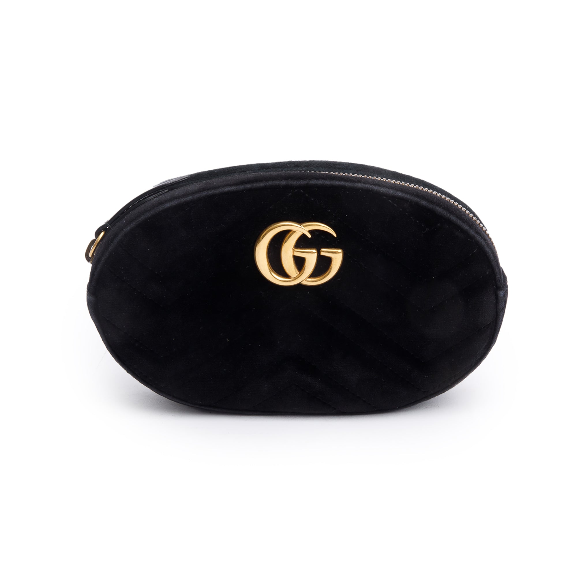 Gucci Black Velvet Matelasse GG Marmont Belt Bag, Size 85 35
