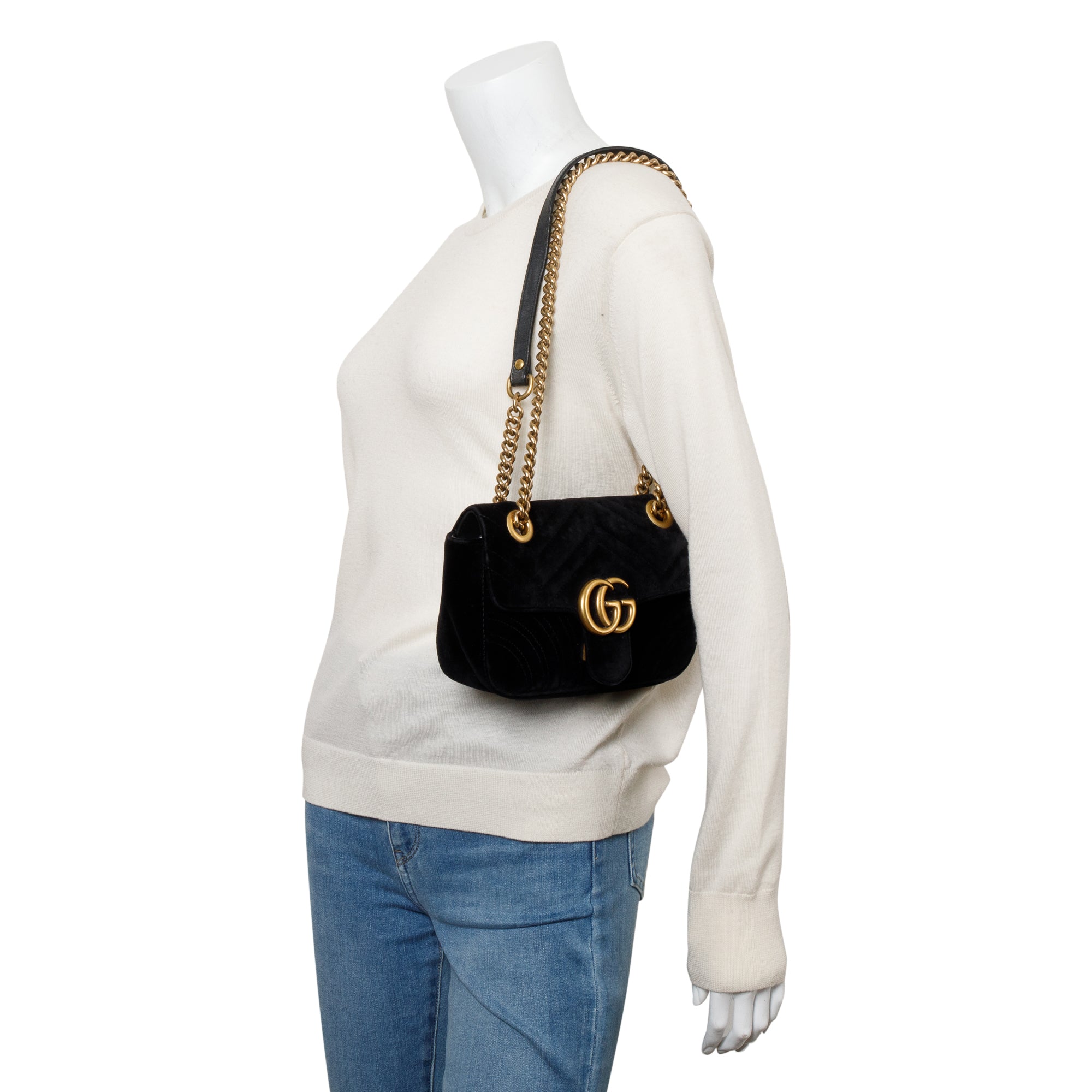 Gucci Black Velvet Matelasse GG Marmont Mini Shoulder Bag