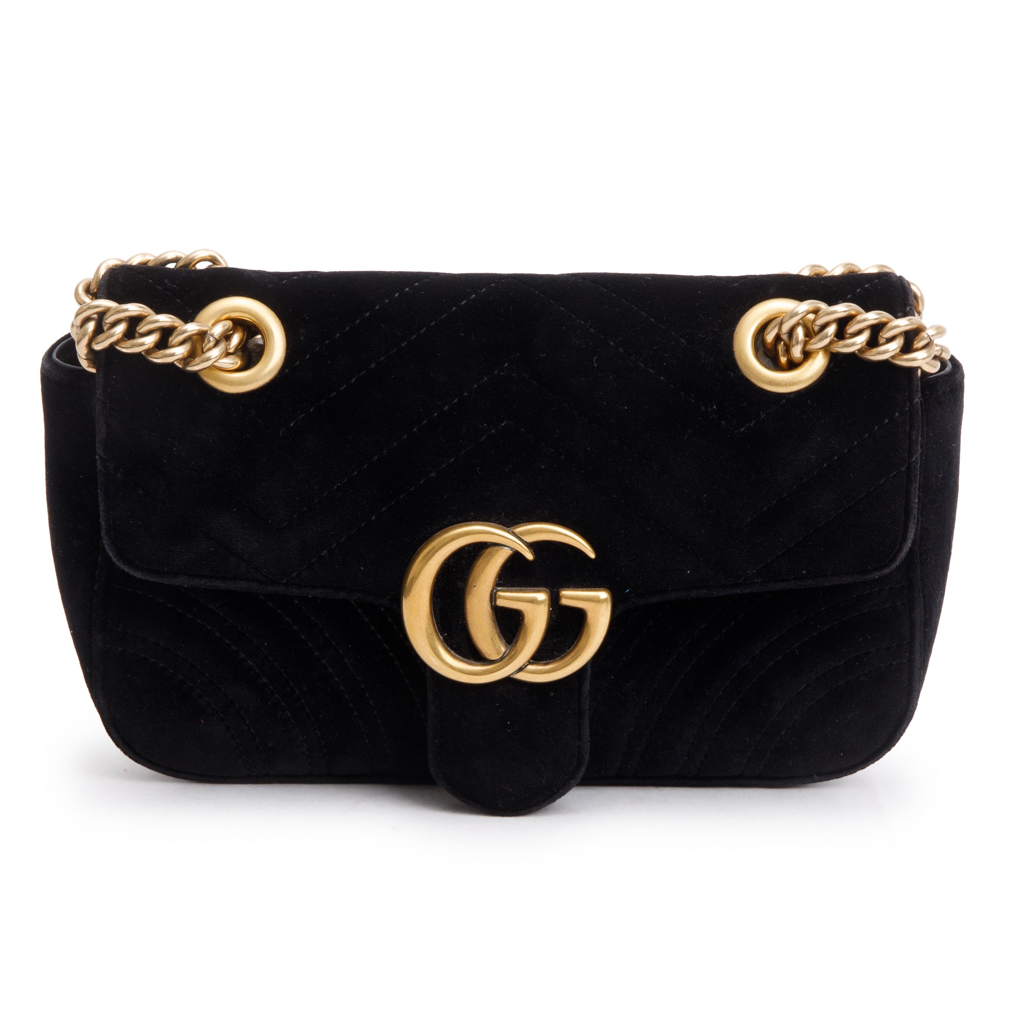 Gucci Black Velvet Matelasse GG Marmont Mini Shoulder Bag