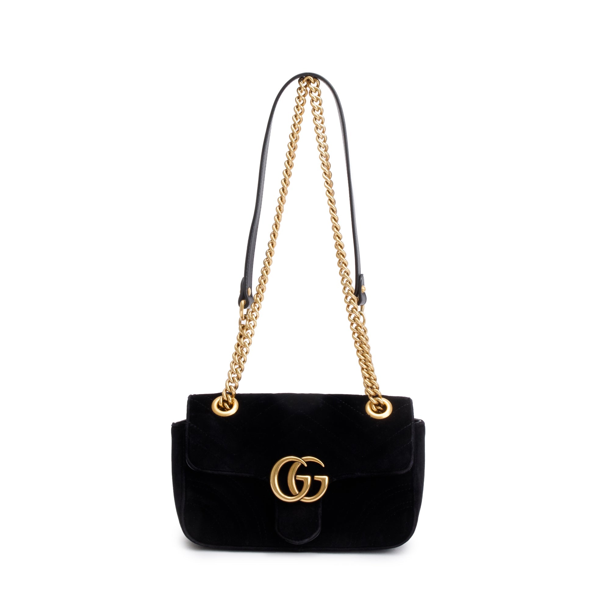 Gucci Black Velvet Matelasse GG Marmont Mini Shoulder Bag