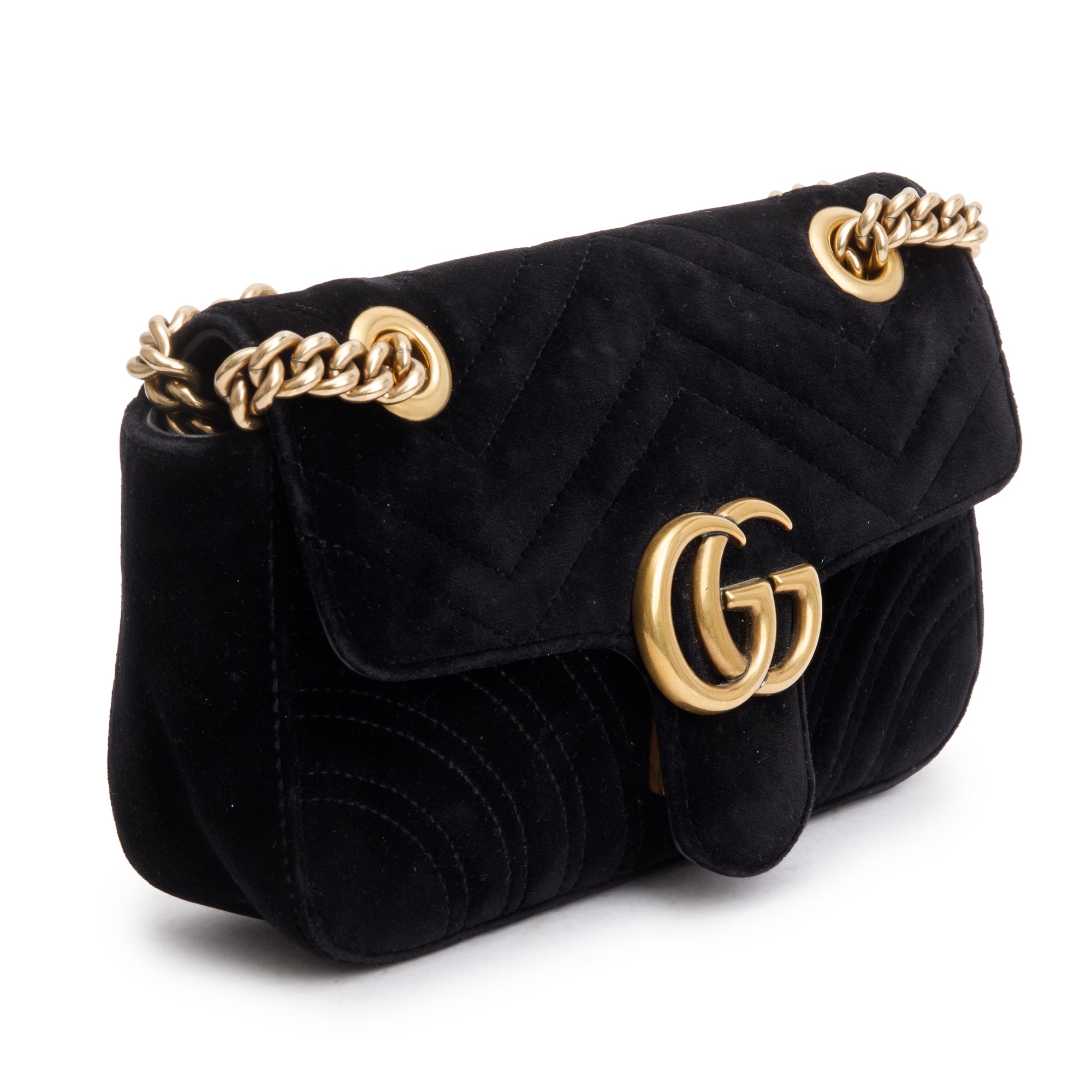 Gucci Black Velvet Matelasse GG Marmont Mini Shoulder Bag