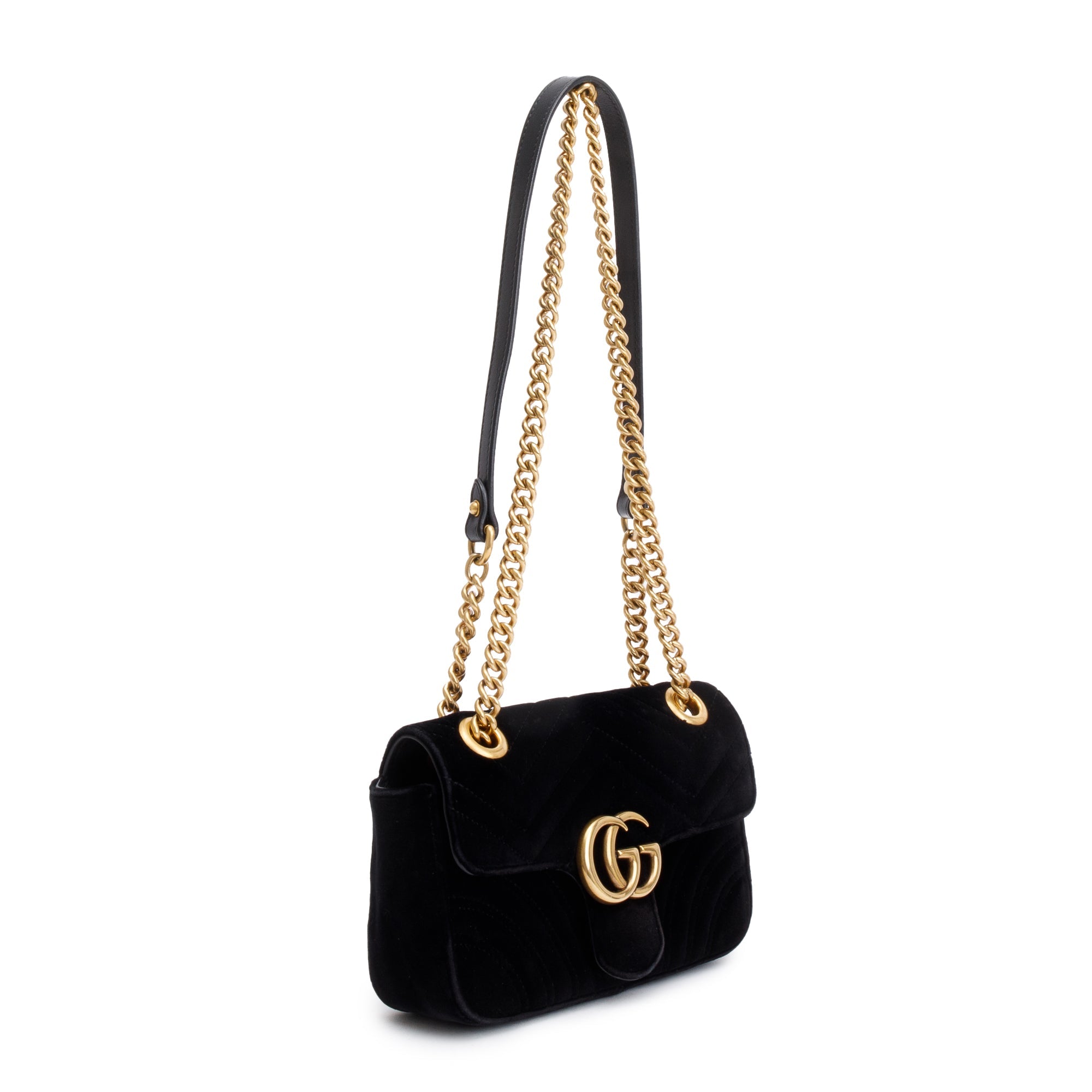 Gucci Black Velvet Matelasse GG Marmont Mini Shoulder Bag