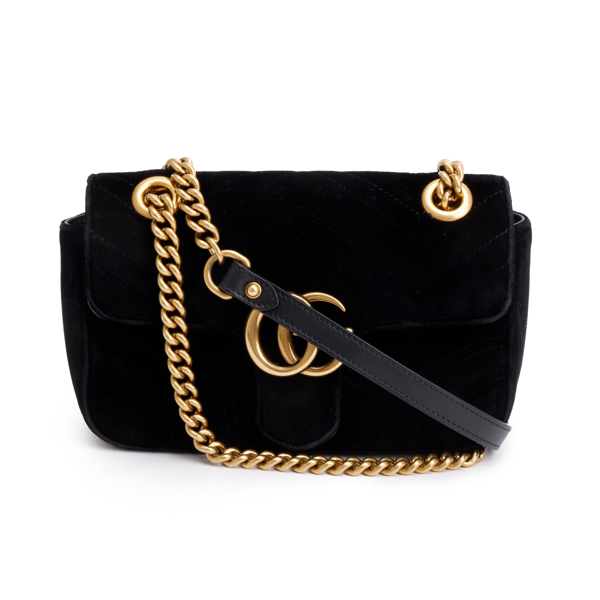 Gucci Black Velvet Matelasse GG Marmont Mini Shoulder Bag