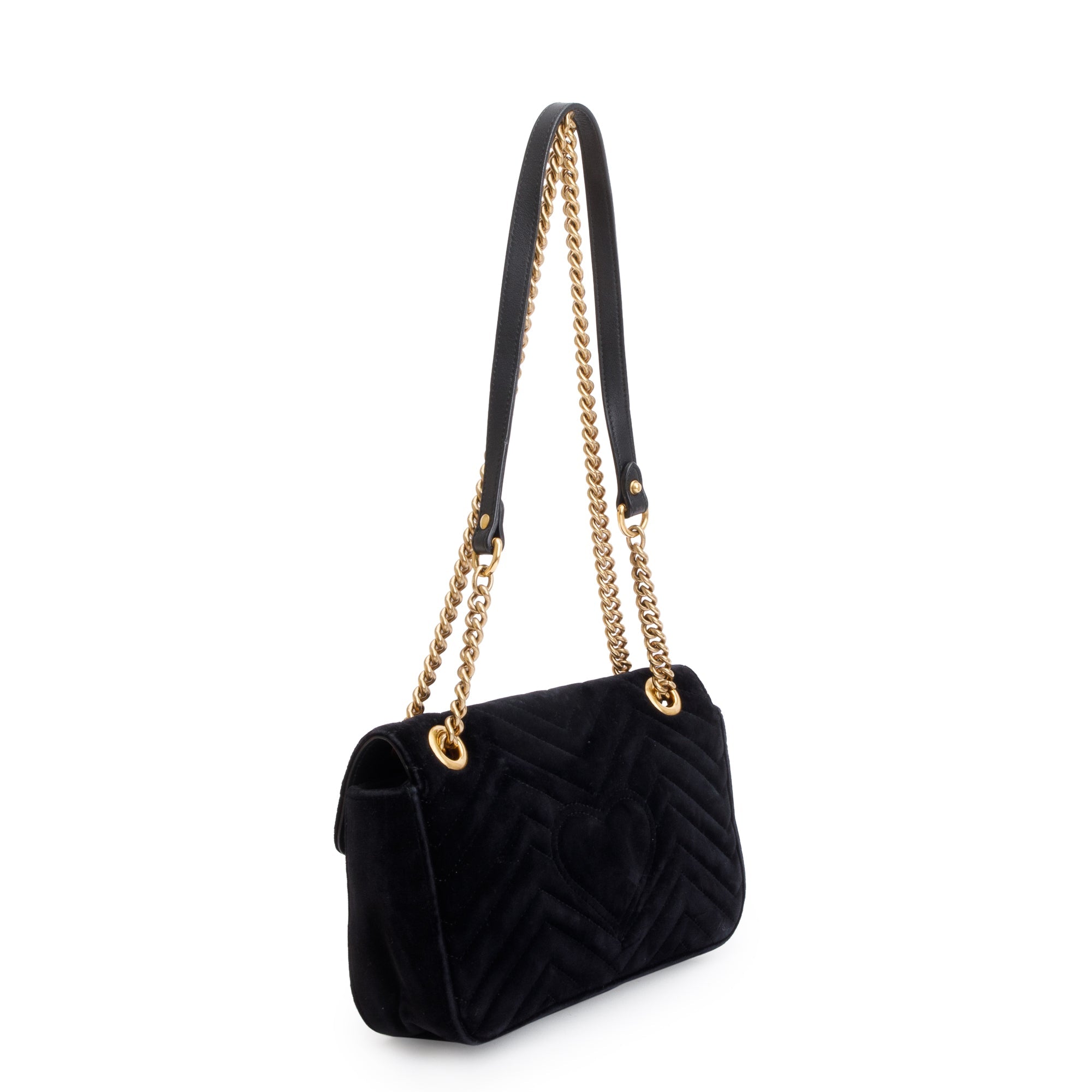 Gucci Black Velvet Matelasse GG Marmont Small Shoulder Bag