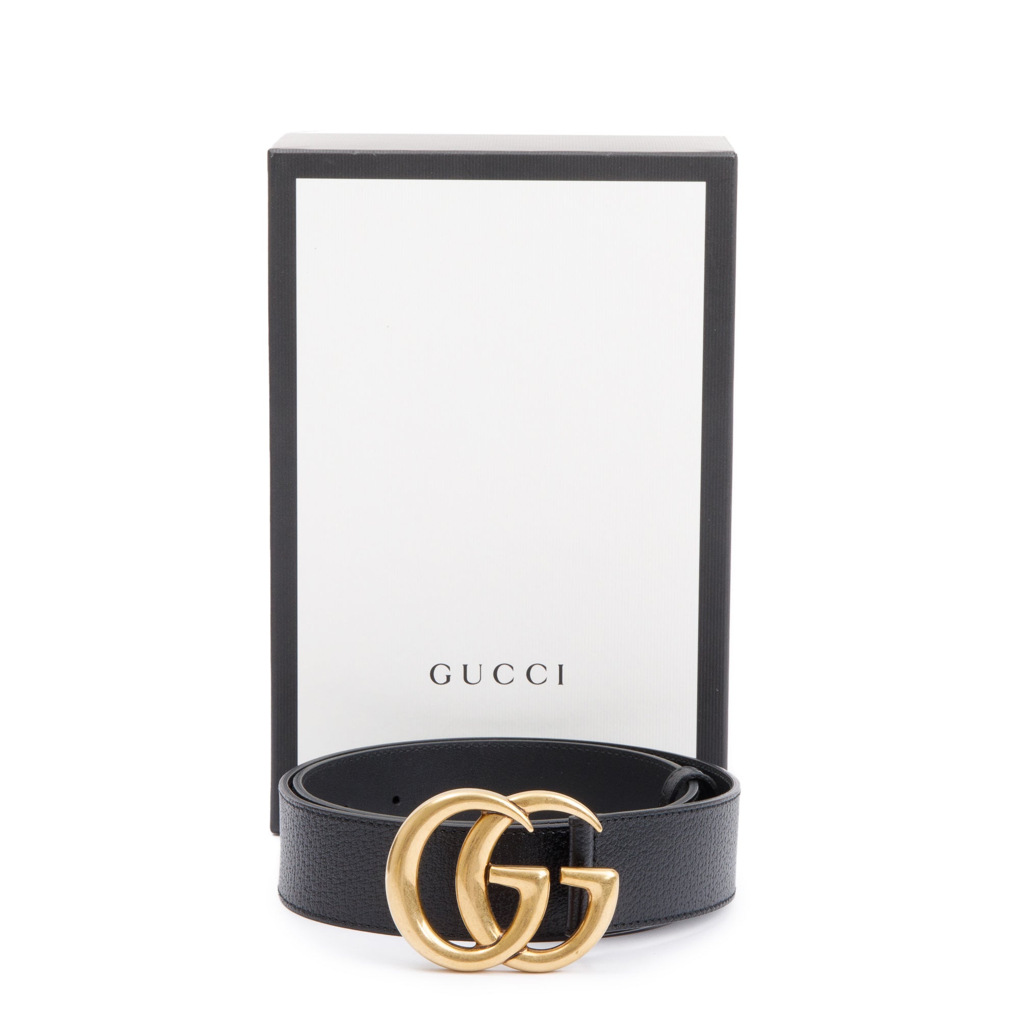 Gucci Black Wide Leather Belt with Double G Buckle 85 34 w/ Box