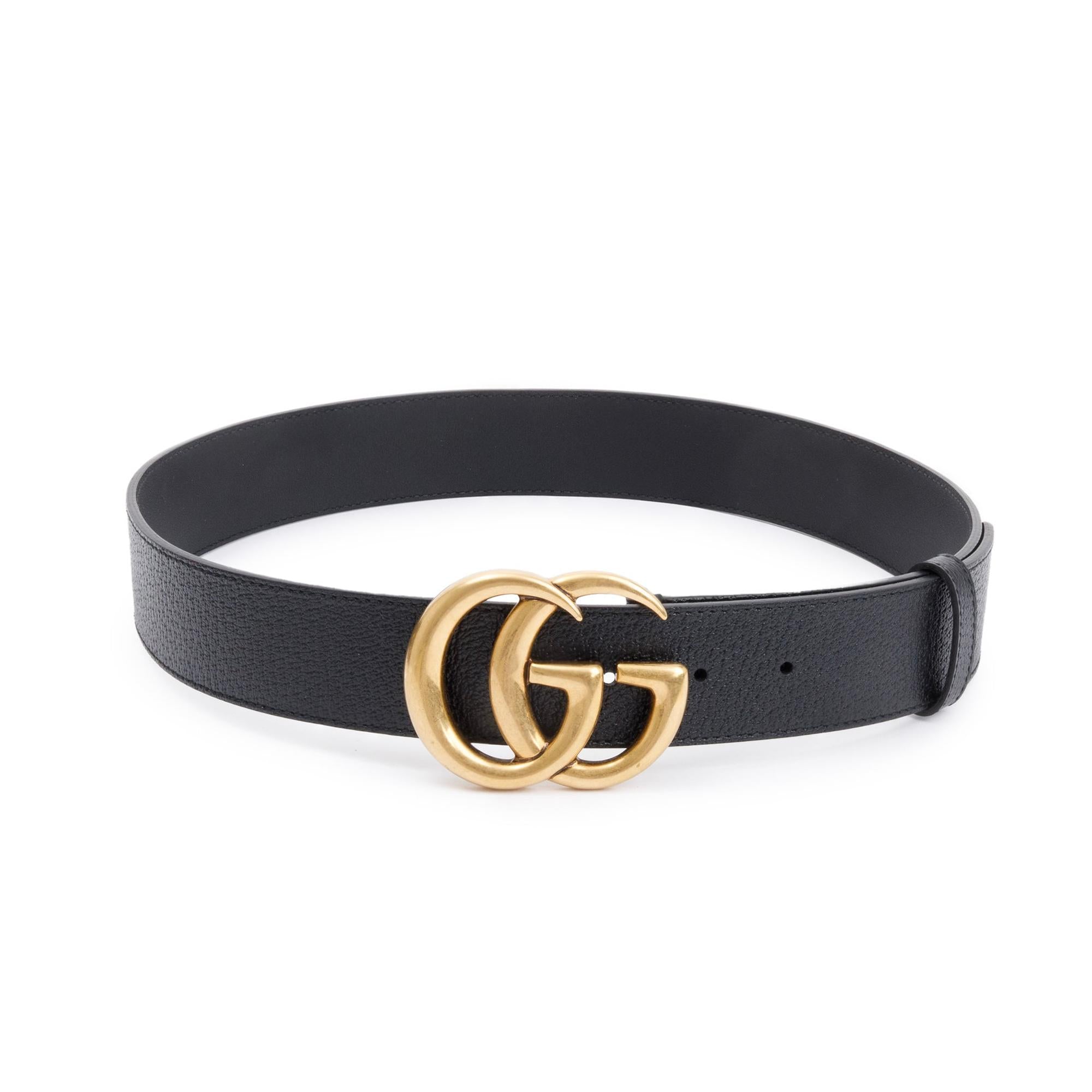 Gucci Black Wide Leather Belt with Double G Buckle 85 34 w/ Box